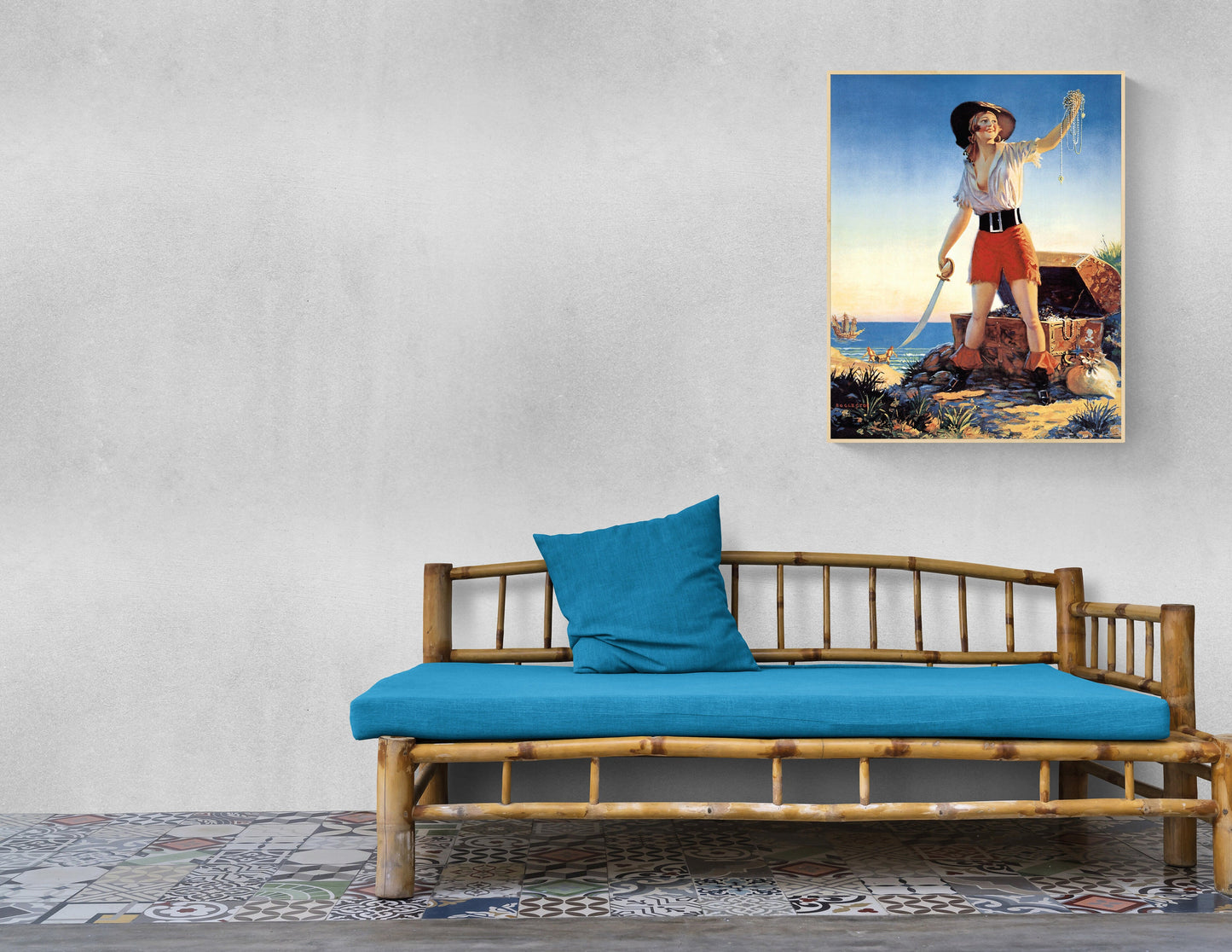 Edward Eggleston Treasure Princess Art Print – Vintage Pirate Pin-Up Wall Decor – Classic Retro Illustration Home – Decor Poster