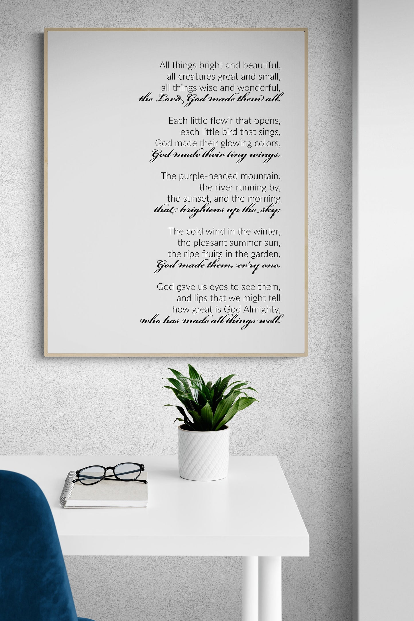 All Things Bright and Beautiful Lyrics Wall Art - Perfect Gift for Nature Lovers and Music Enthusiasts