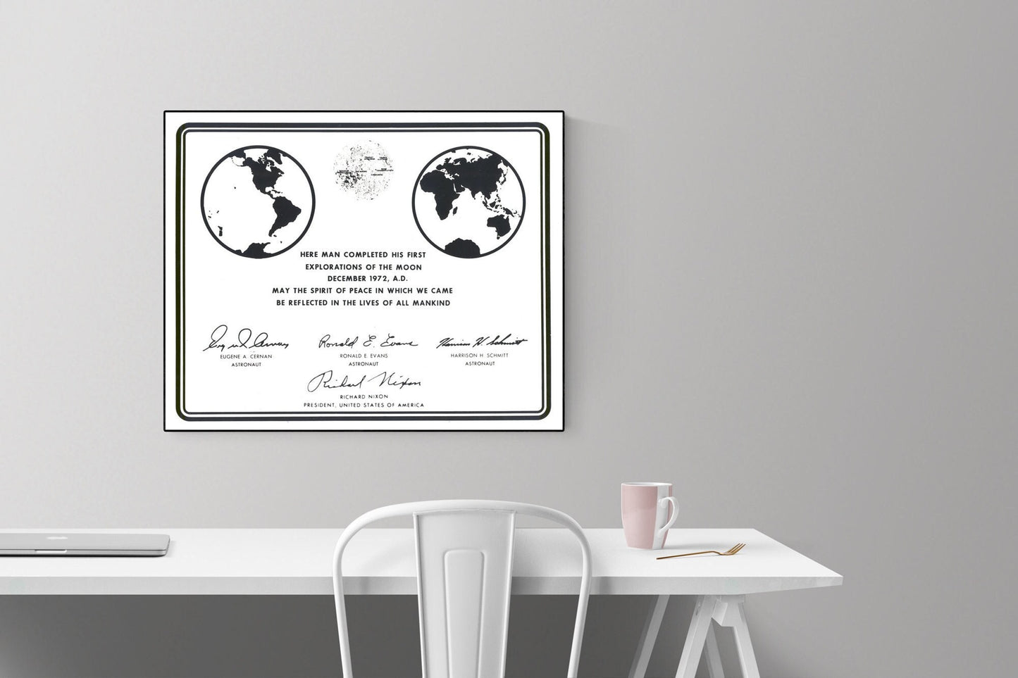 Earth's Moon | NASA JPL | Apollo 17 Lunar Plaque Replica | Space Art Print | Surface of the Moon | Gene Cernan | Saturn V