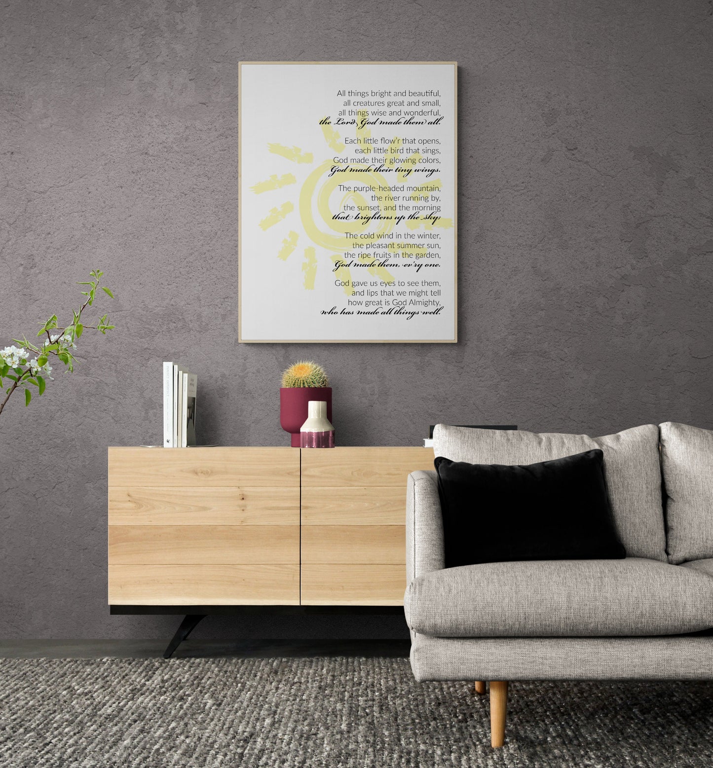 Music Hymn Lyrics Art Print | All Things Bright and Beautiful | Religious Home Decor | Inspirational Christian Artwork | Poster