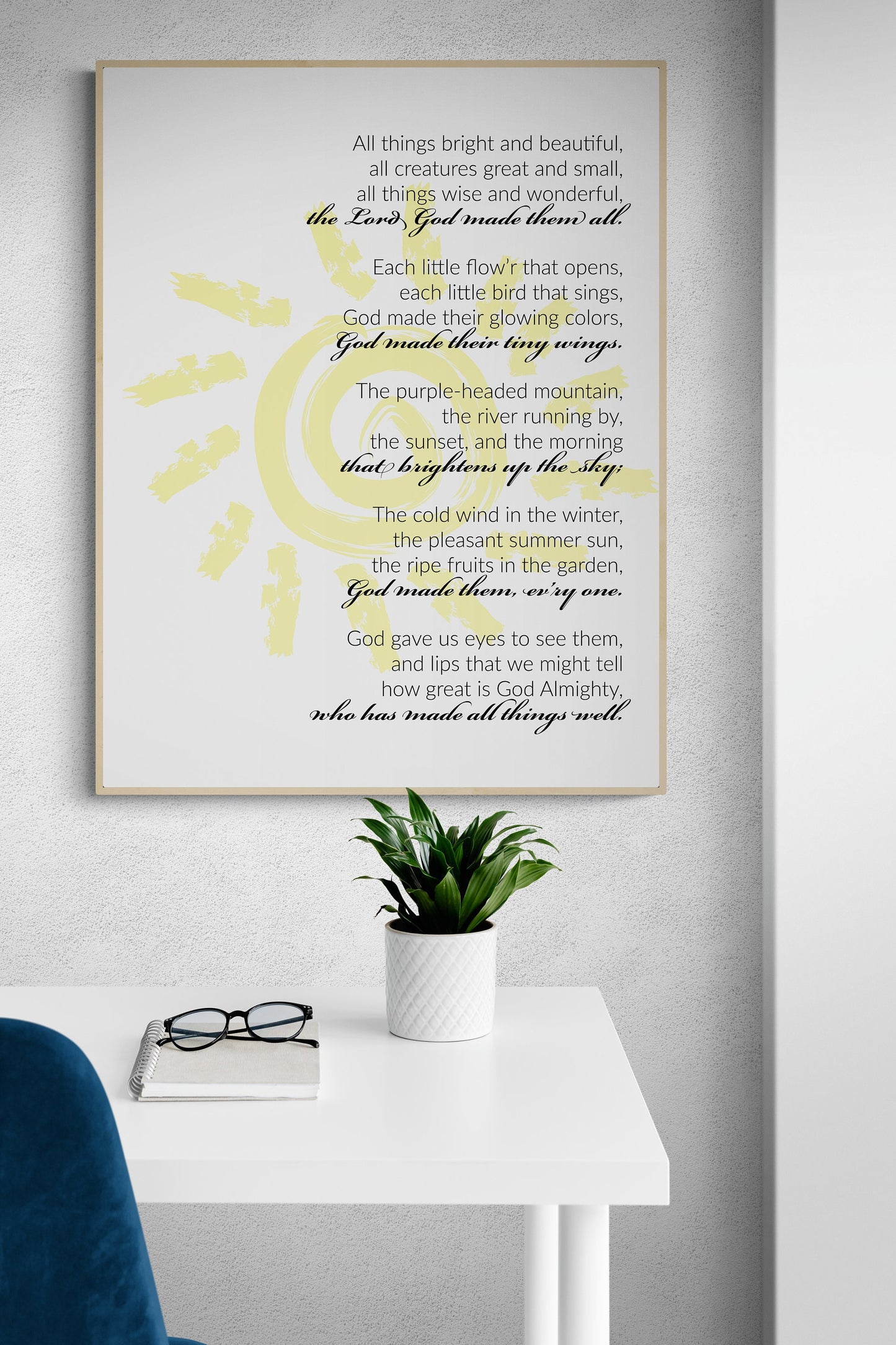 All Things Bright and Beautiful Lyrics Wall Art - Perfect Gift for Nature Lovers and Music Enthusiasts