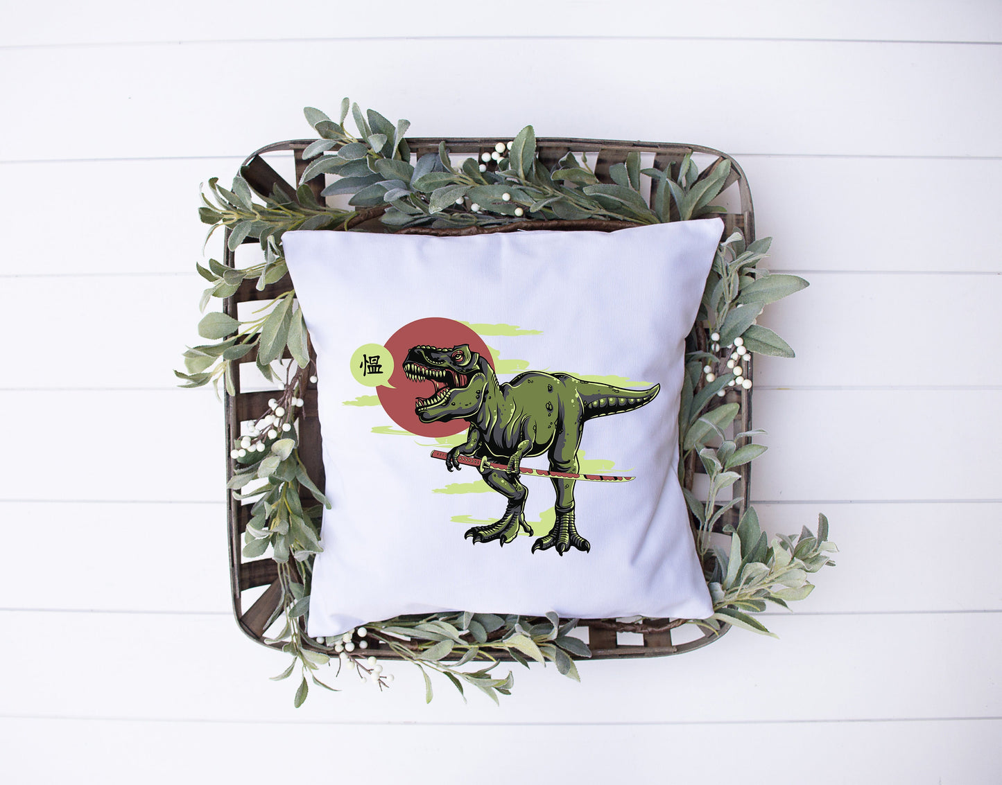 Ninja T-Rex Throw Pillow – Funny Dinosaur Pillow Cover – 18x18 in – Made in USA Home Decor – Unique Gift for Dino Lovers & Martial Arts Fans