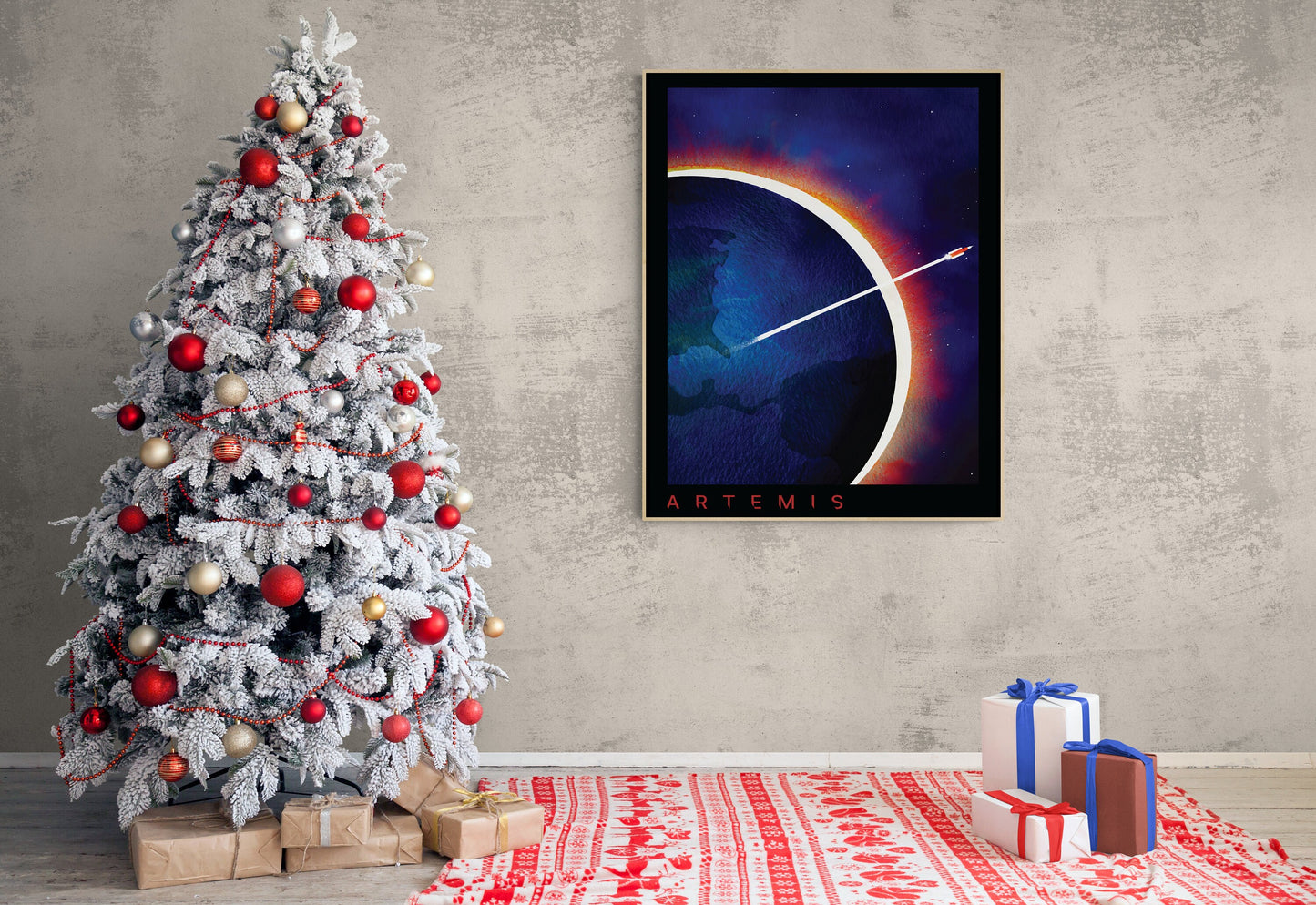 Artemis Mission Watercolor Art Print | Earth at Night Departure | NASA Art Print