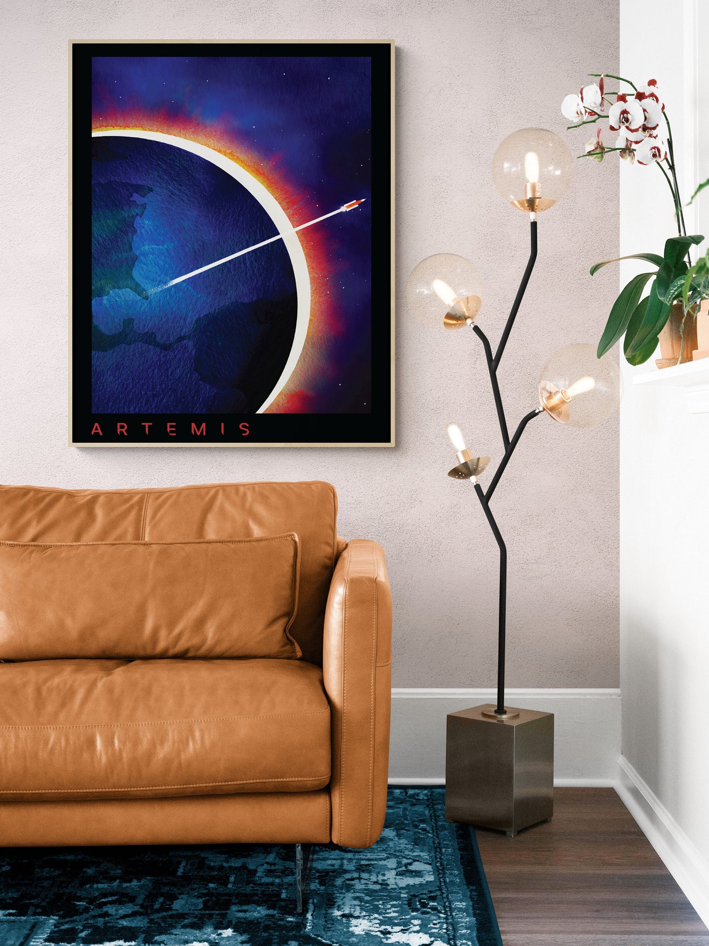 Artemis Mission Watercolor Art Print | Earth at Night Departure | NASA Art Print