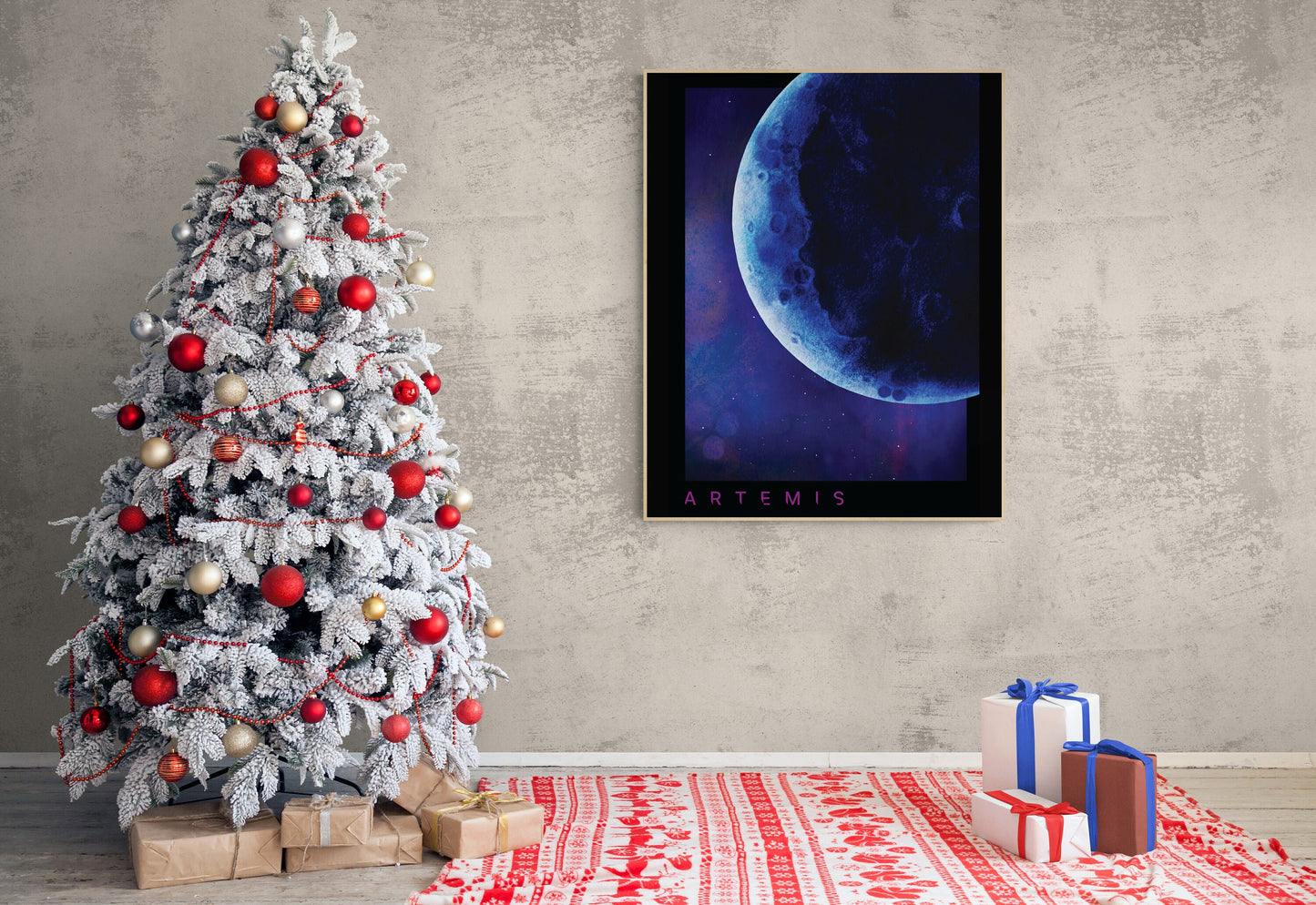 Artemis Mission Approaching Moon | Blue-Tinted Watercolor Art Print | NASA Art Print