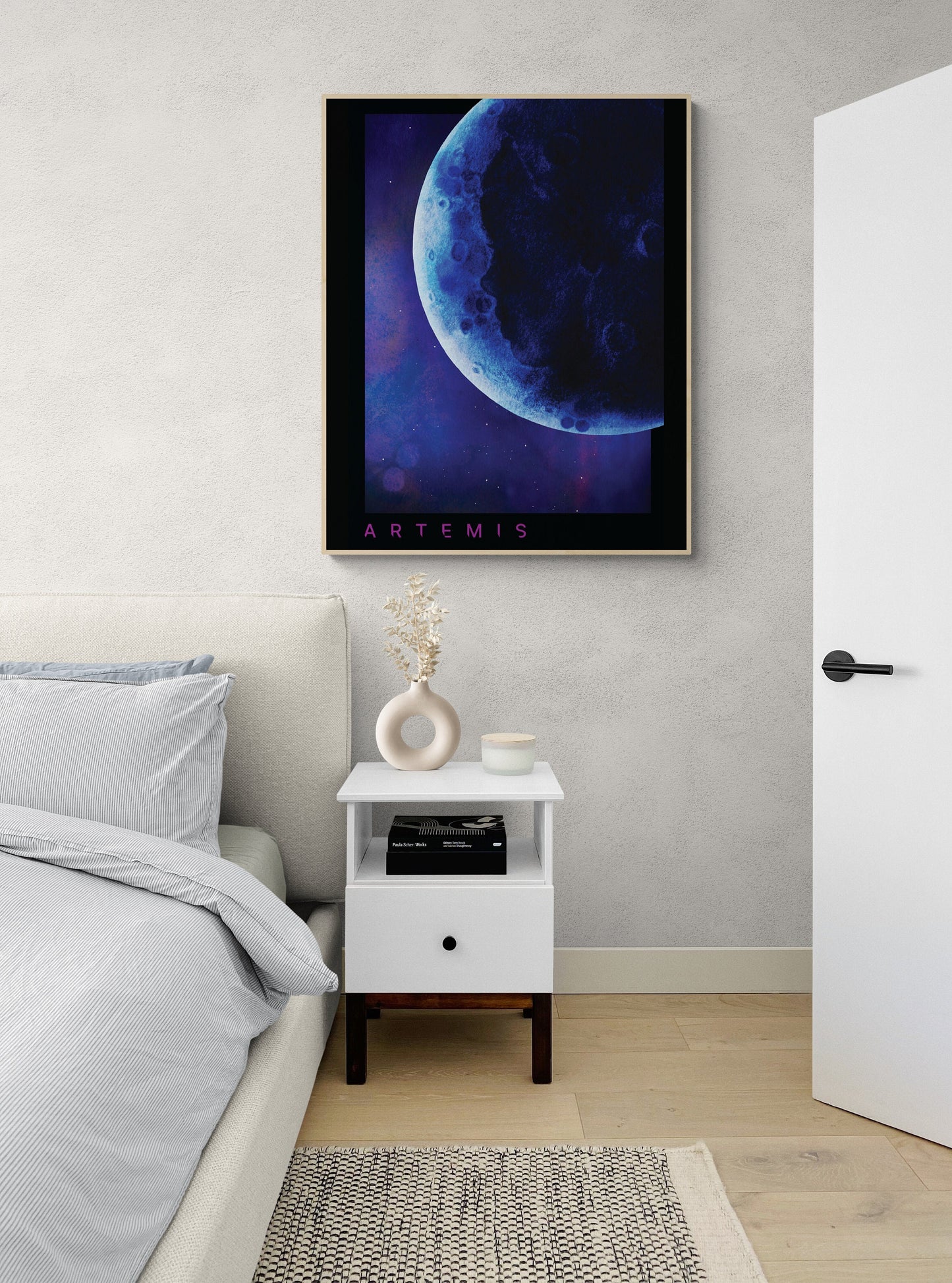 Artemis Mission Approaching Moon | Blue-Tinted Watercolor Art Print | NASA Art Print