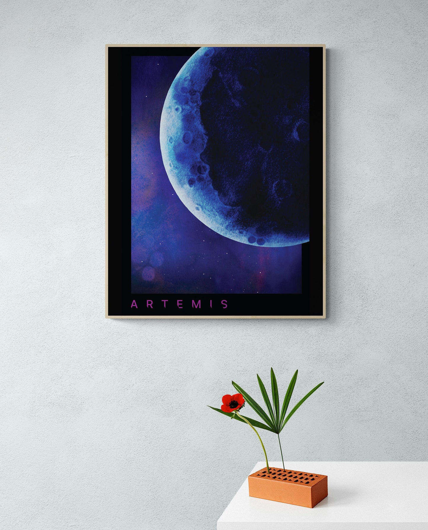 Artemis Mission Approaching Moon | Blue-Tinted Watercolor Art Print | NASA Art Print