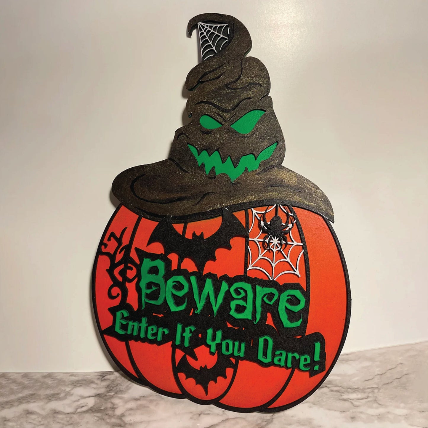 Beware | Enter At Your Own Peril | Evil Pumpkin Door Hanger | DIY Project | Requires Painting and Assembly