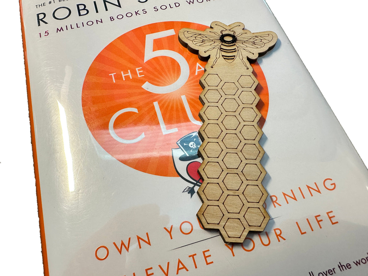 Honey Bee and Honeycomb Wooden Bookmark
