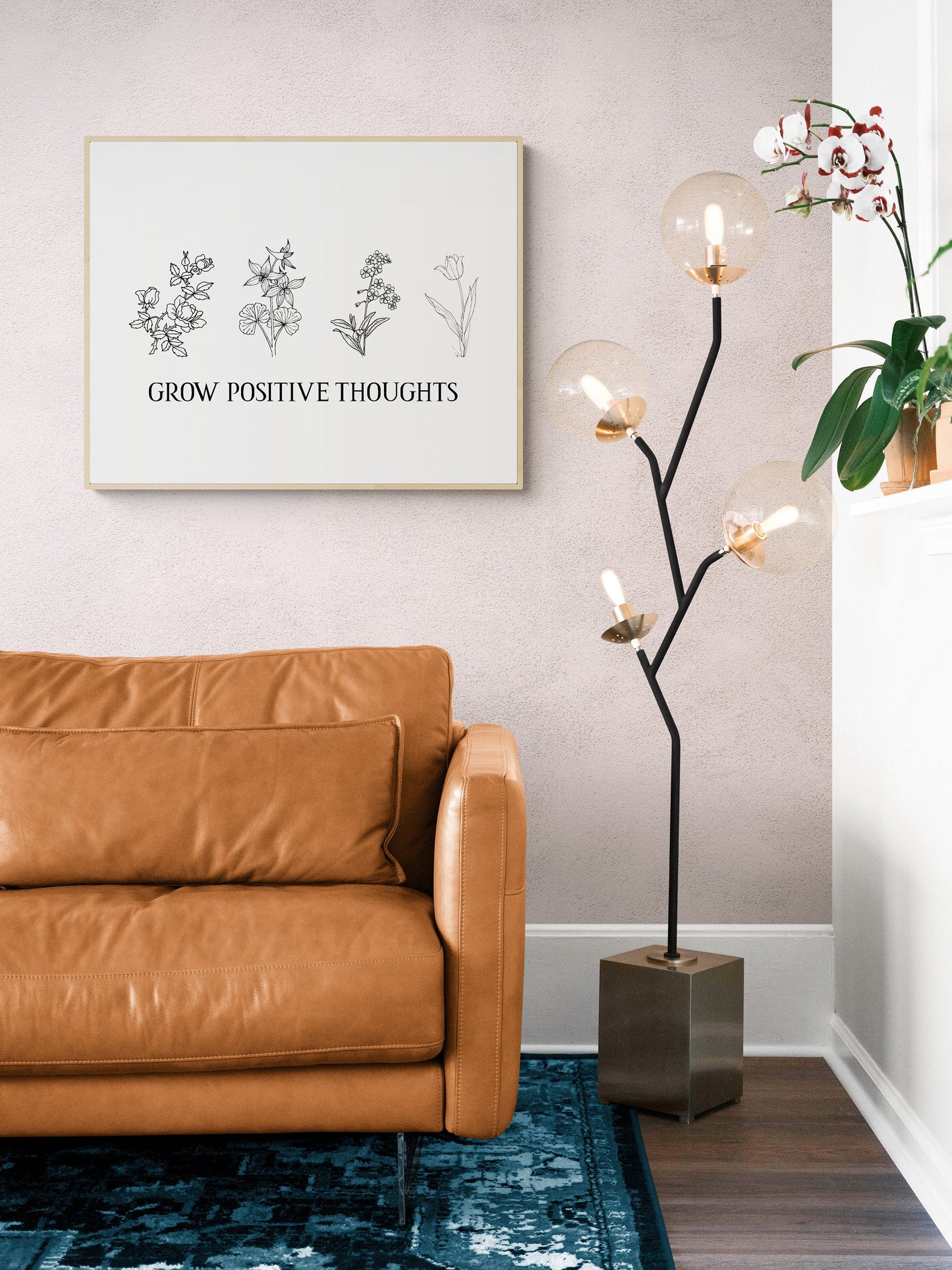 Grow Positive Thoughts Quote Art Print | Botanical Floral Artwork | Inspirational Typography | Living Room | Home Decor | Poster