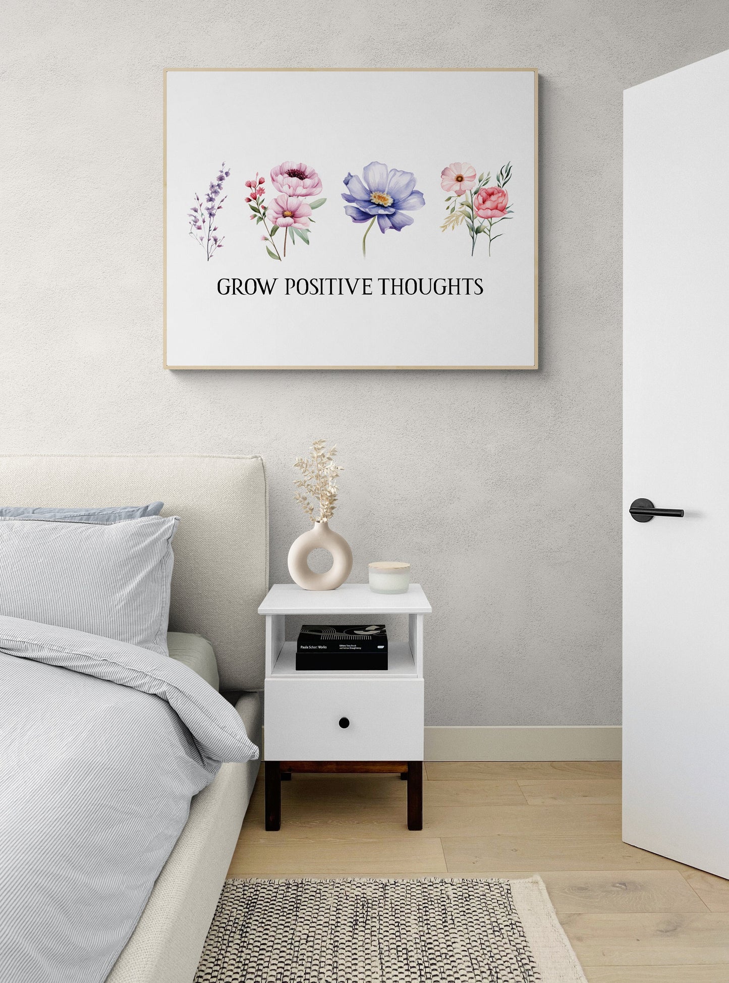 Grow Positive Thoughts | Inspirational Artwork Typography | Watercolor | Art Print