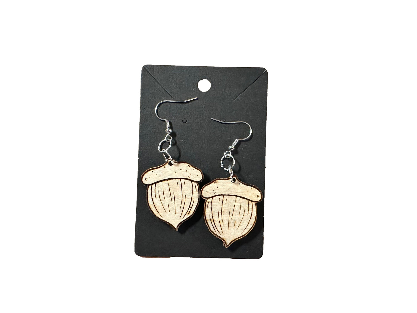 Engraved Baltic Birch Acorn Dangle Earrings | Autumn Whimsy on Sterling Silver
