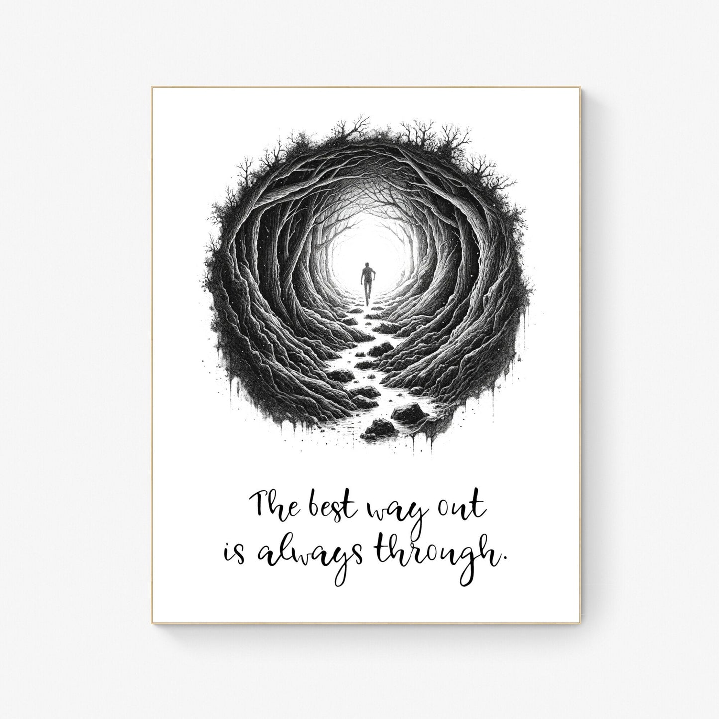 Robert Frost Quote Art Print | The Best Way Out Is Always Through | Inspirational Home Wall Decor | Literary Motivational Forest Poster