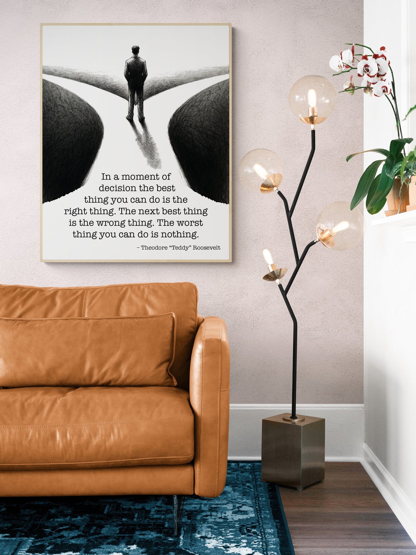 Teddy Roosevelt Quote Art Print – In a Moment of Decision – Black & White Charcoal Style Wall Artwork – Motivational Home Decor Poster