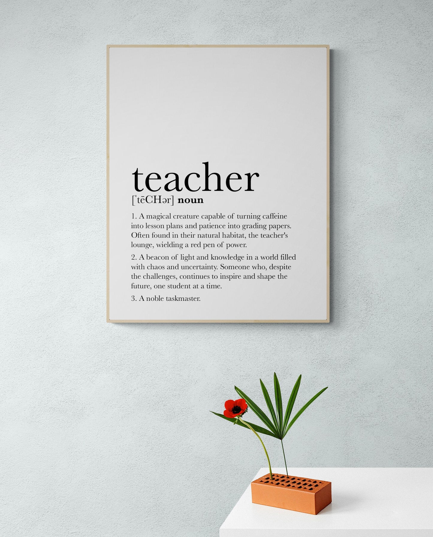 Teacher Definition A Noble Taskmaster Teacher's Appreciation Gift Quote Typography Art Print