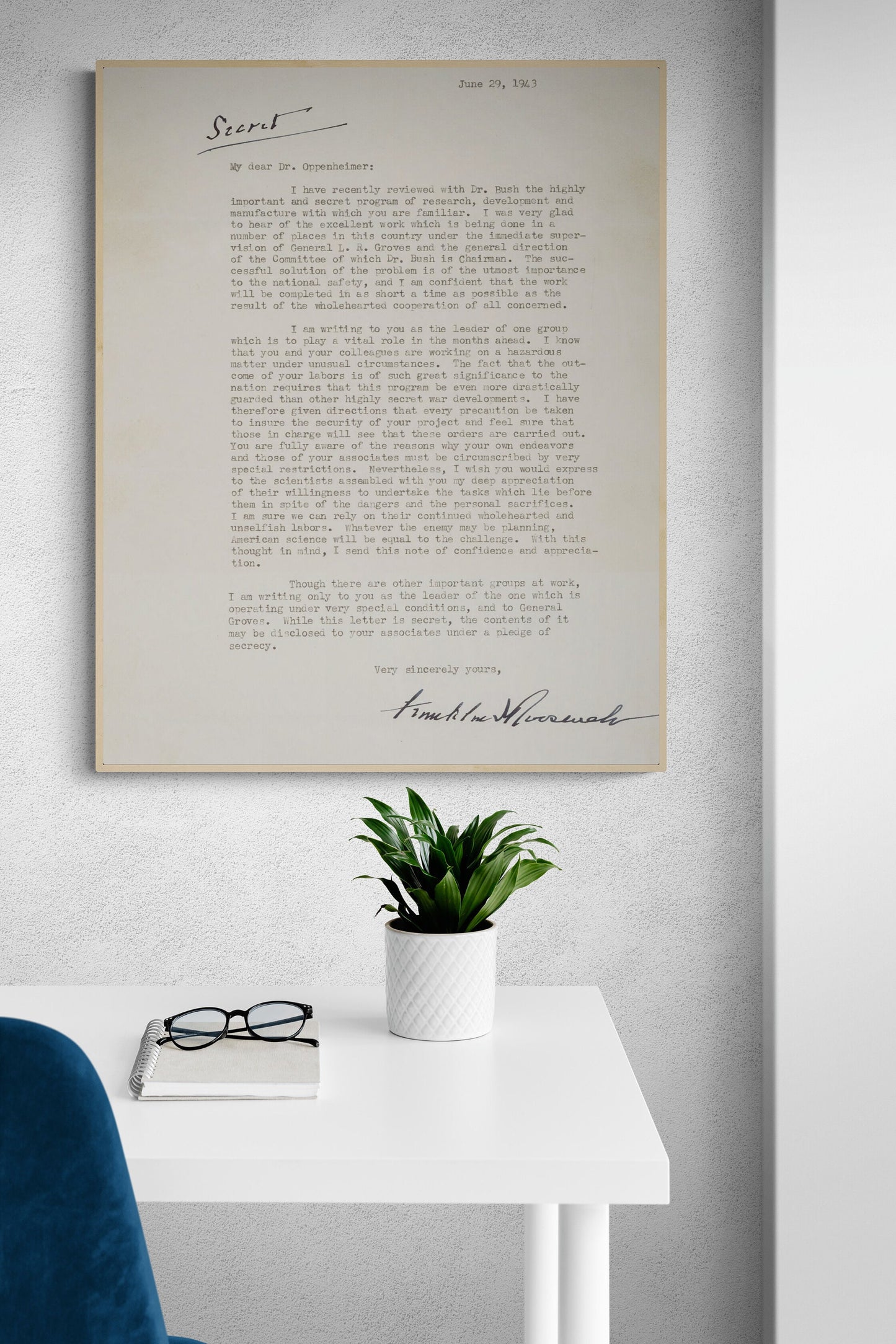 A Letter from FDR To Robert Oppenheimer from Franklin Delano Roosevelt Manhattan Project Original Draft World War 2 Art Print