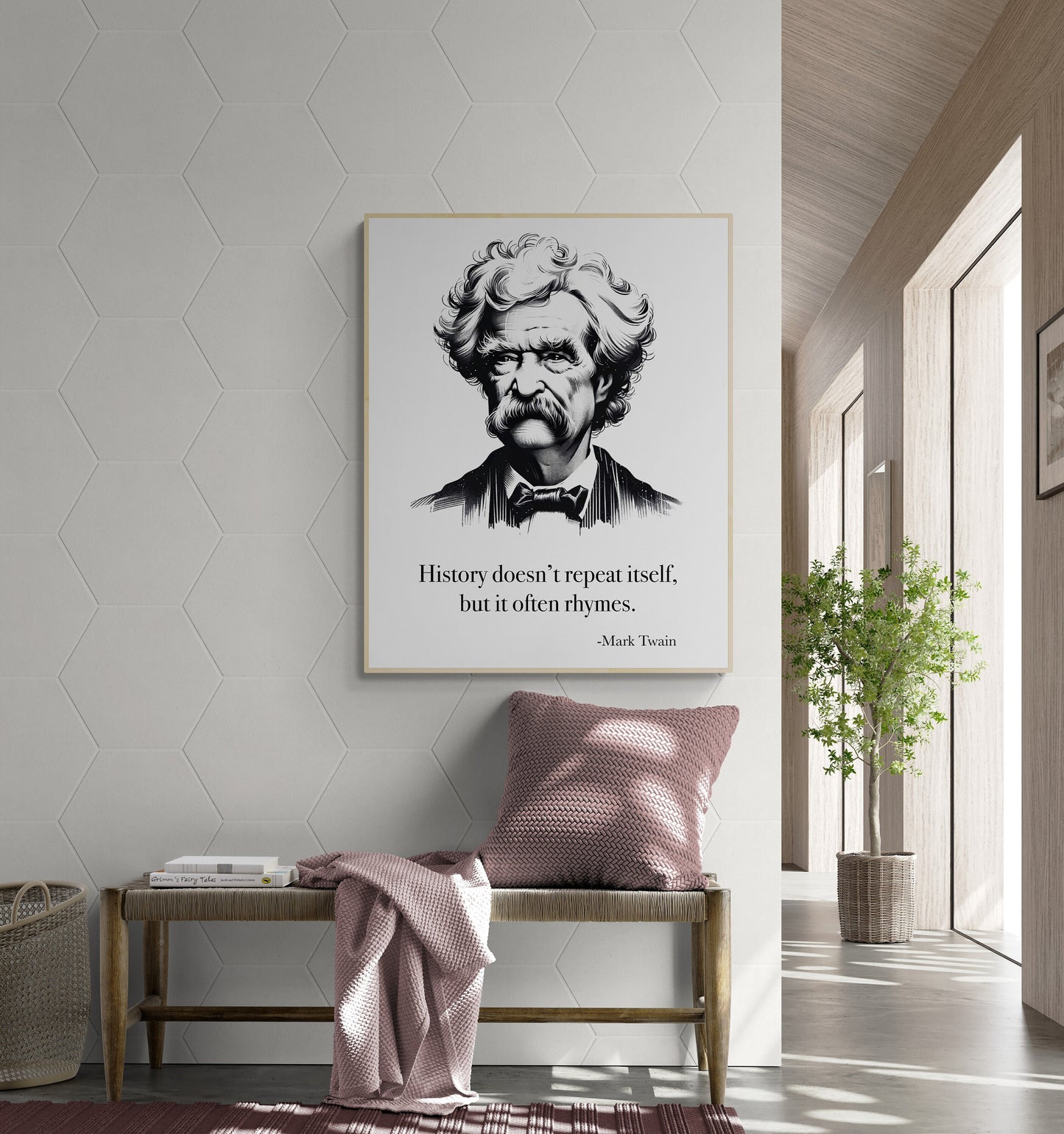 Mark Twain Quote Art Print | History Doesn't Repeat Itself | Home Decor | Living Room | Literary Poster