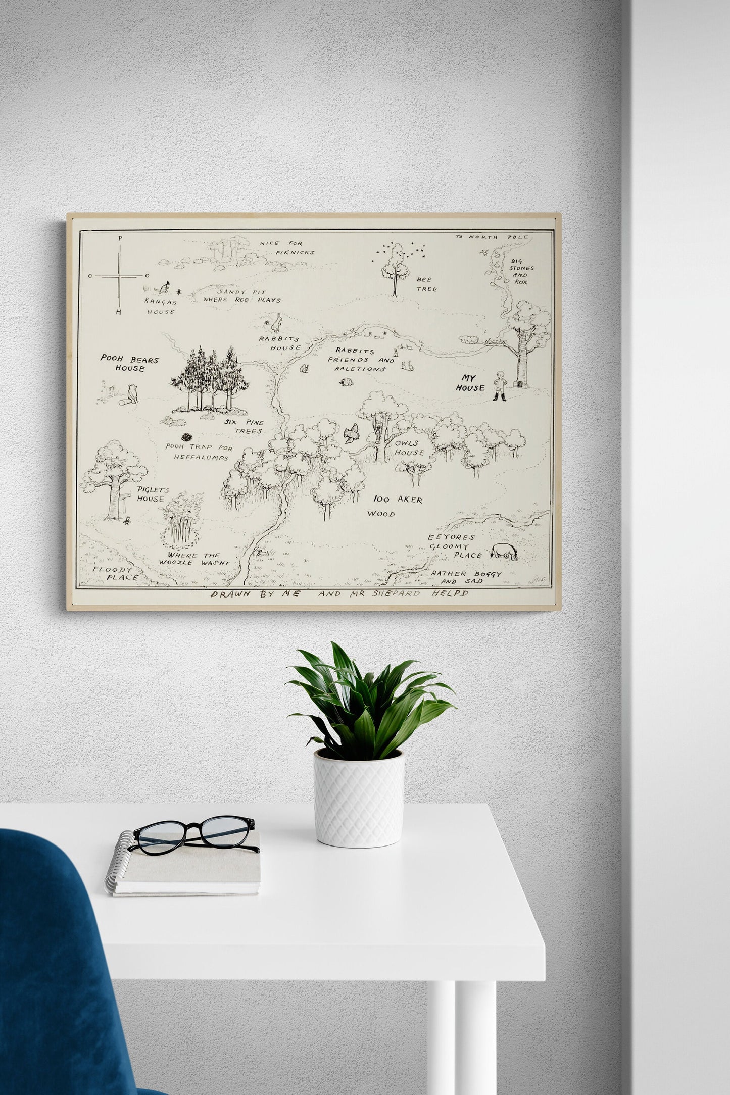 Map of the Hundred Aker Woods from Winnie the Pooh AA Milne Art Print