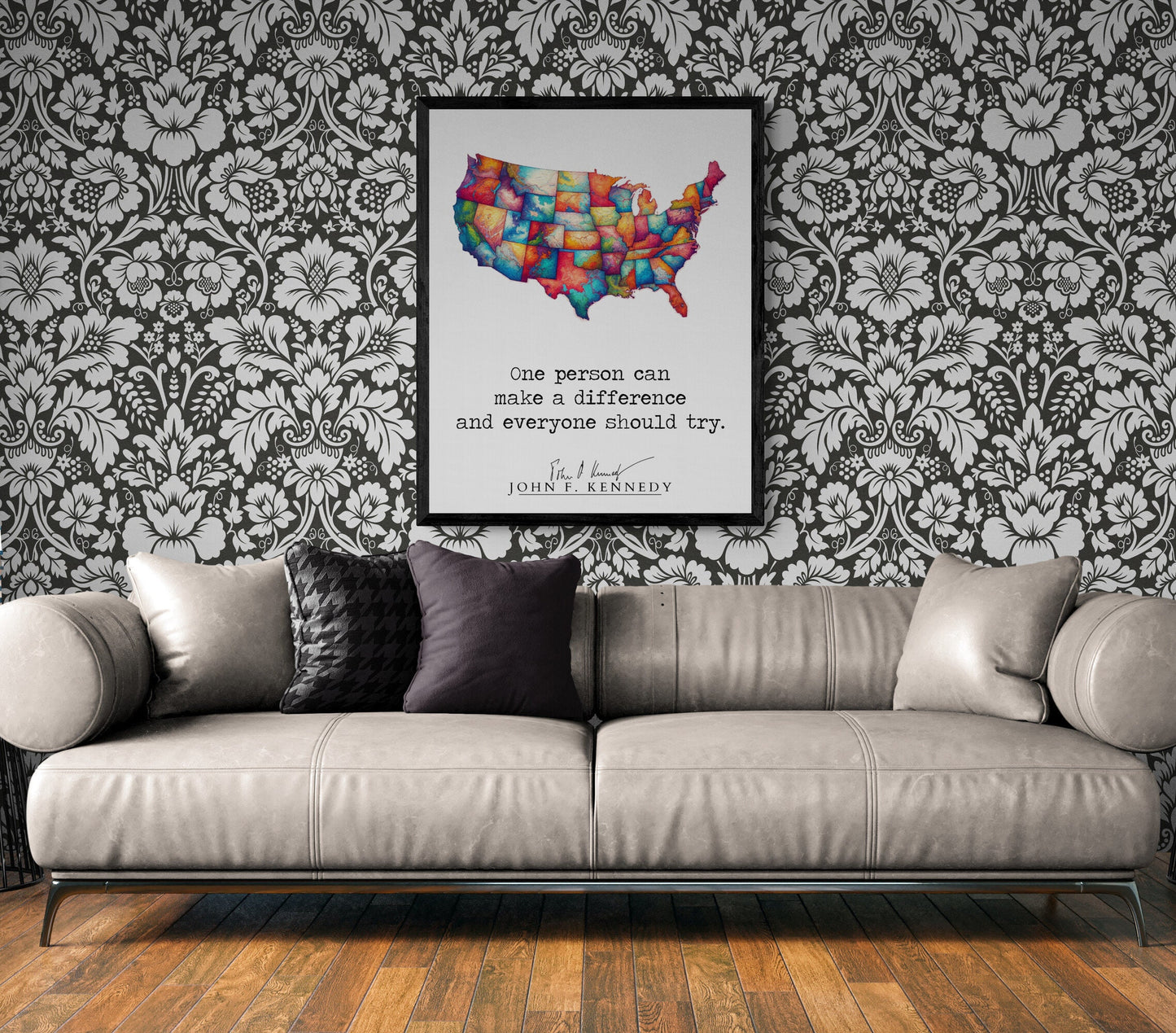JFK Quote's One Person Can Make A Difference And Everyone Should Try Colorful USA Art