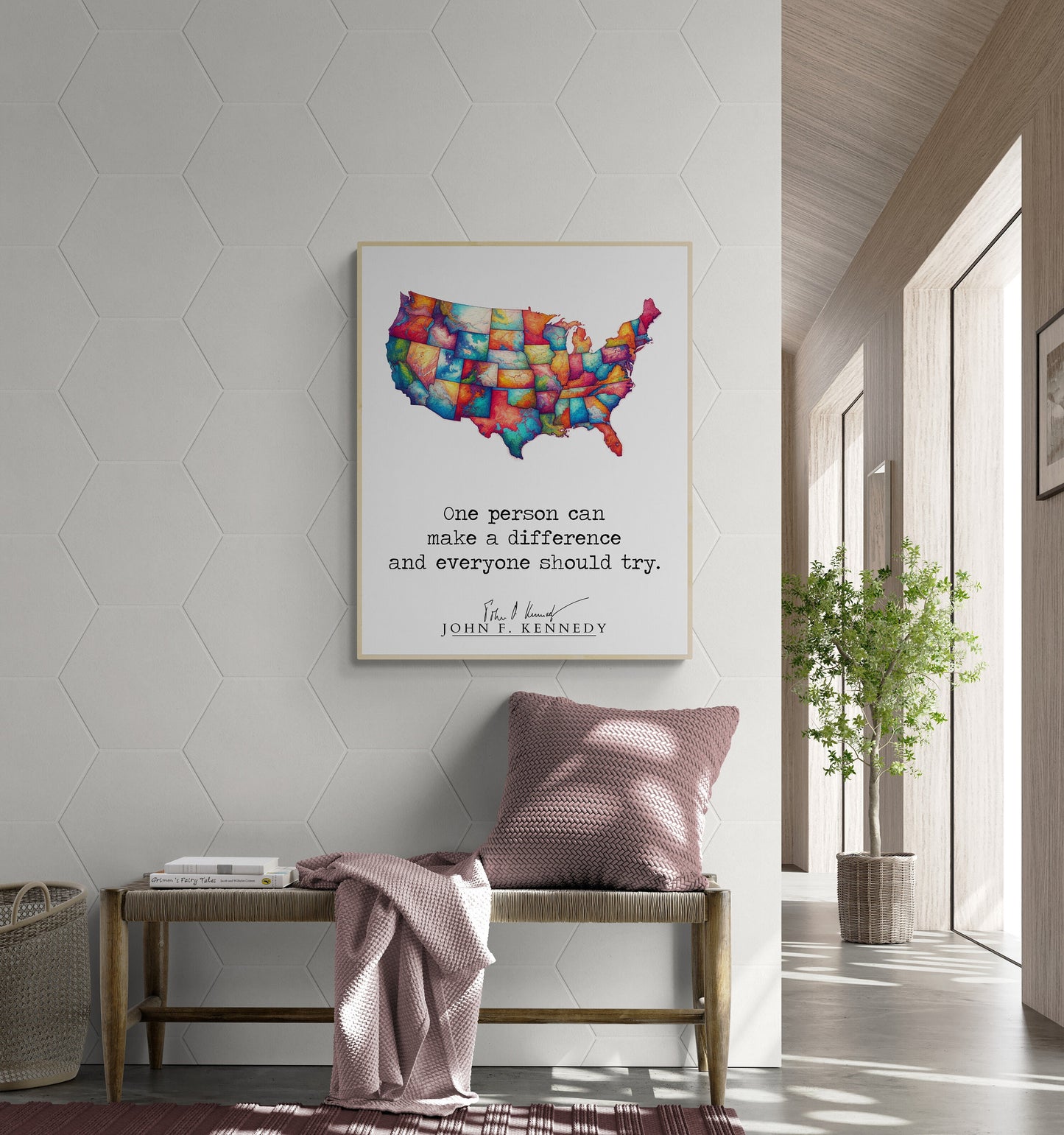JFK Quote's One Person Can Make A Difference And Everyone Should Try Colorful USA Art