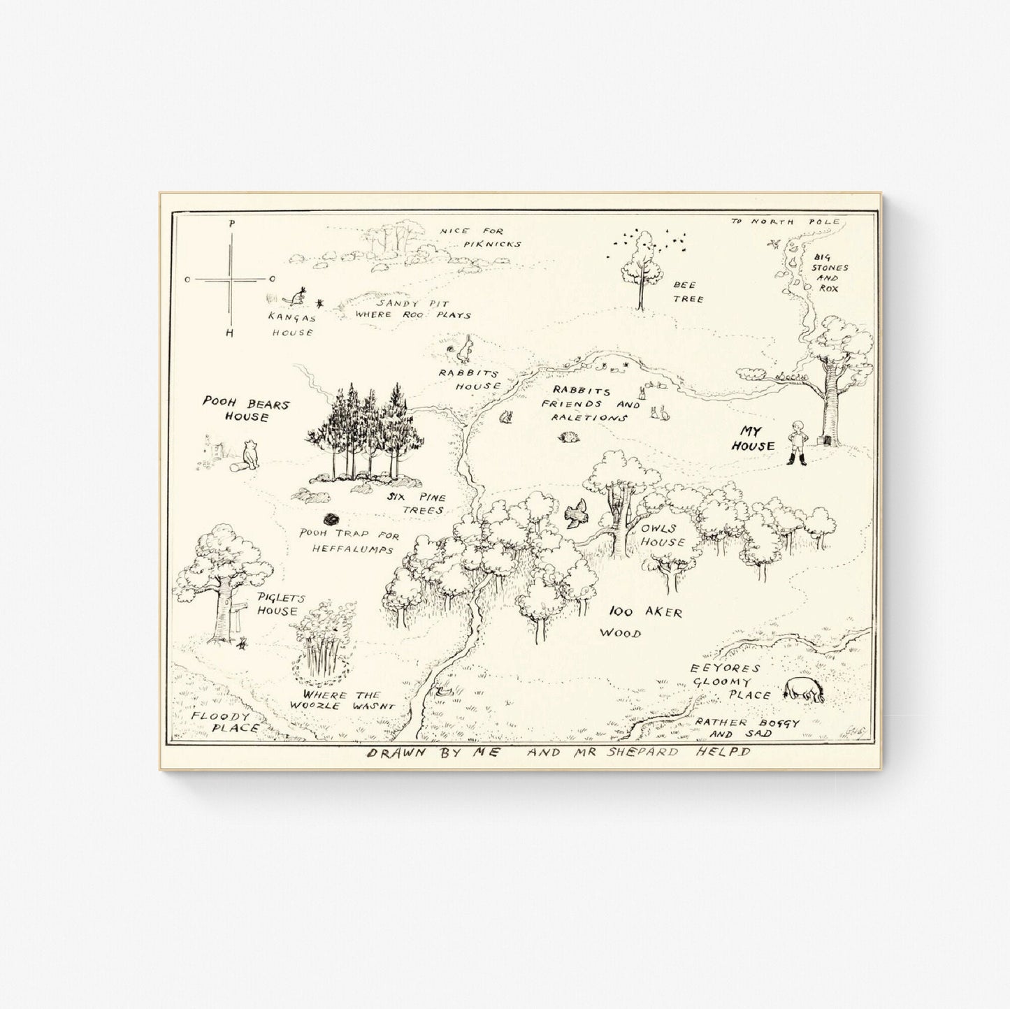 Map of the Hundred Aker Woods from Winnie the Pooh AA Milne Art Print