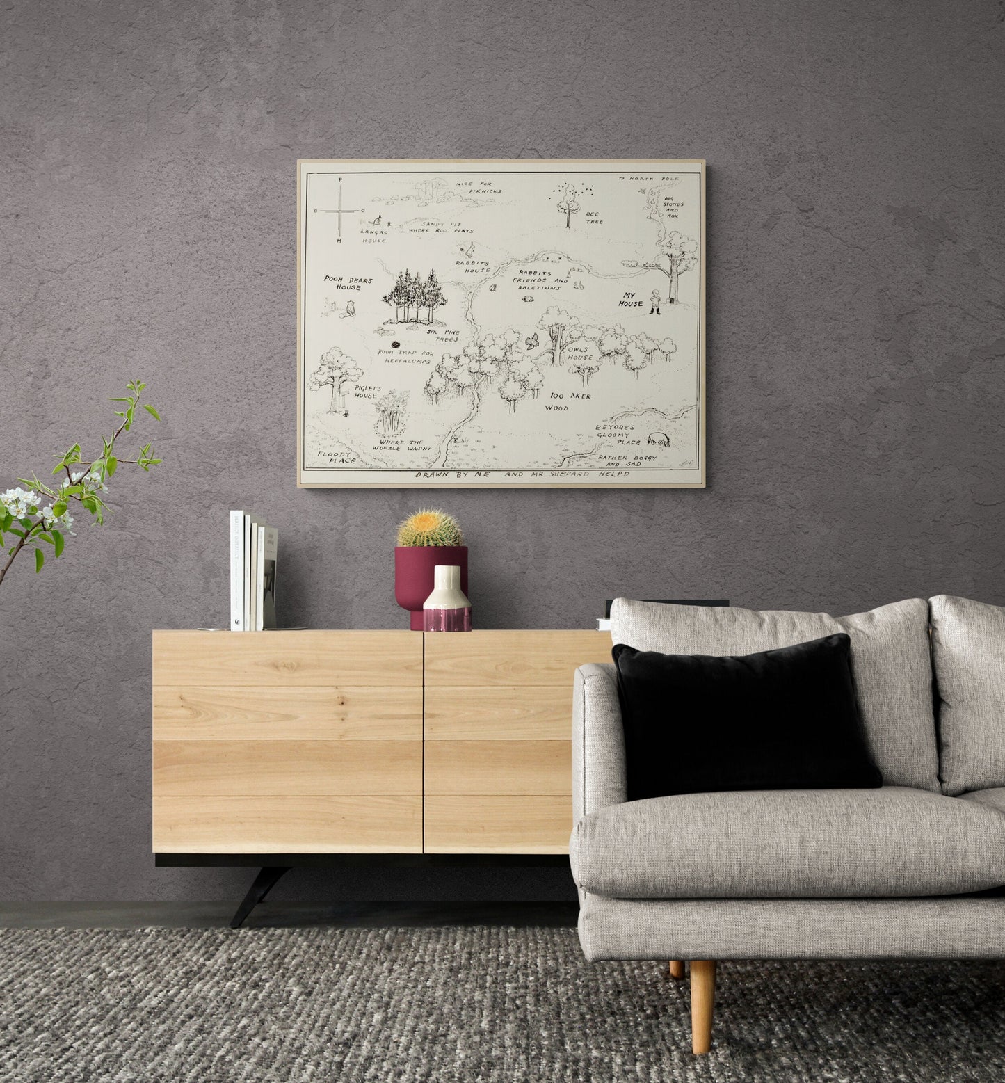 Map of the Hundred Aker Woods from Winnie the Pooh AA Milne Art Print