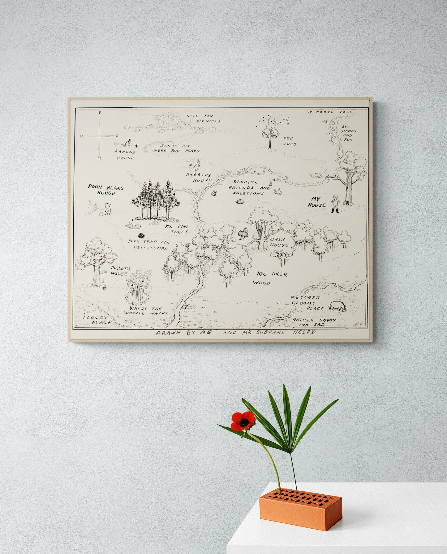 Map of the Hundred Aker Woods from Winnie the Pooh AA Milne Art Print