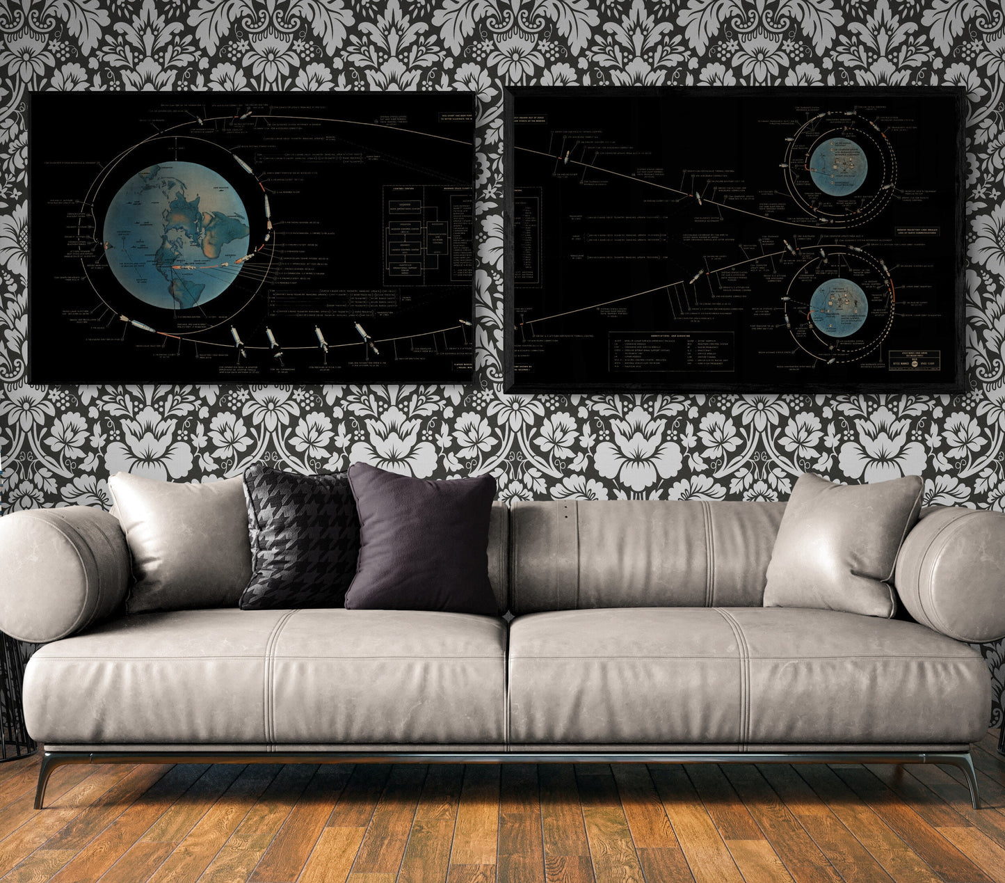 Apollo 11 Lunar Flight Plan | NASA Artwork | Bundle of 2 | 1969 Moon Landing Poster | Vintage Art Print | Earth | Tranquility Base