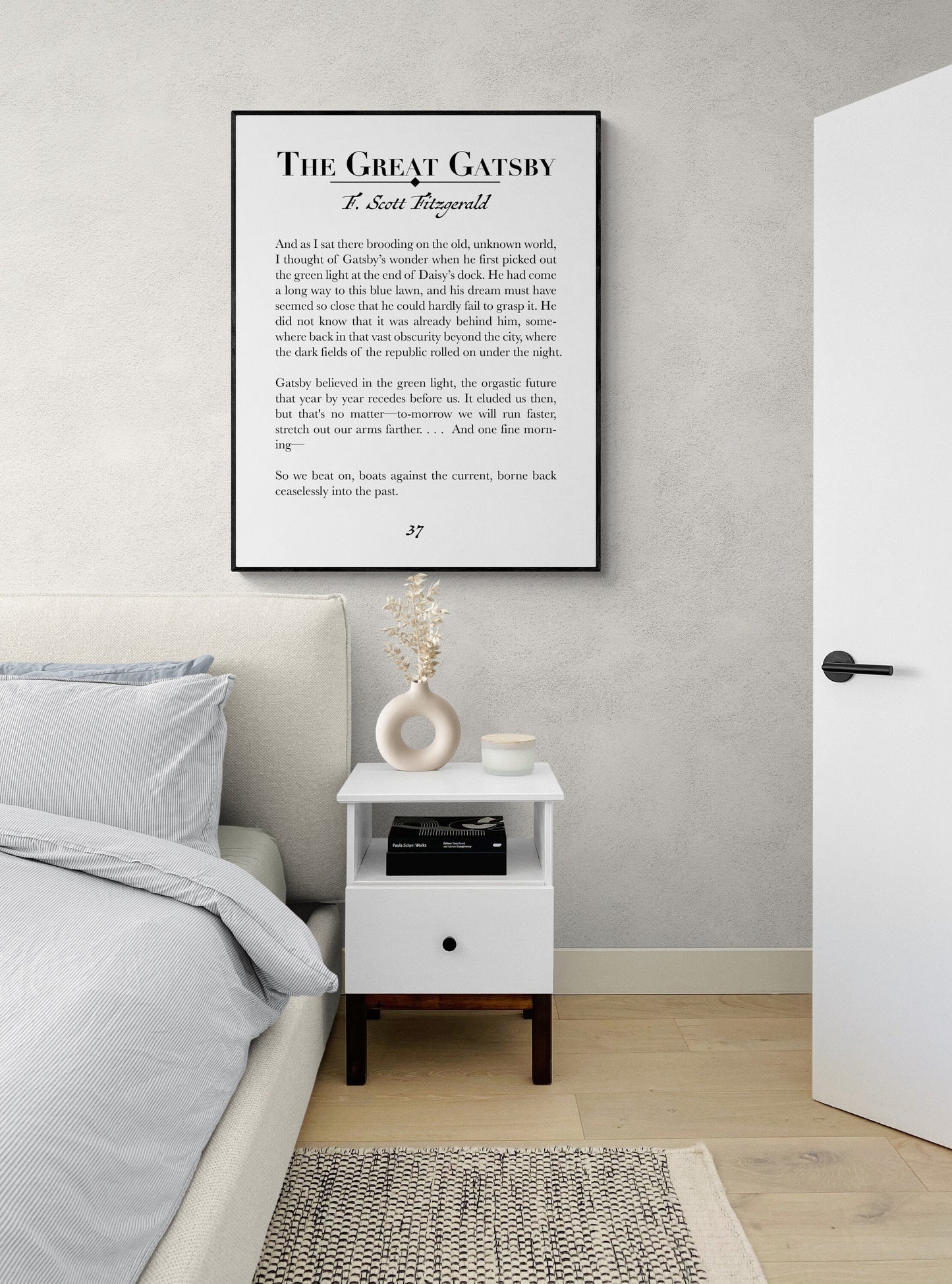 So We Beat on Boats Against The Current | The Great Gatsby | F. Scott Fitzgerald | Home Decor | Book Page Typography | Art Print