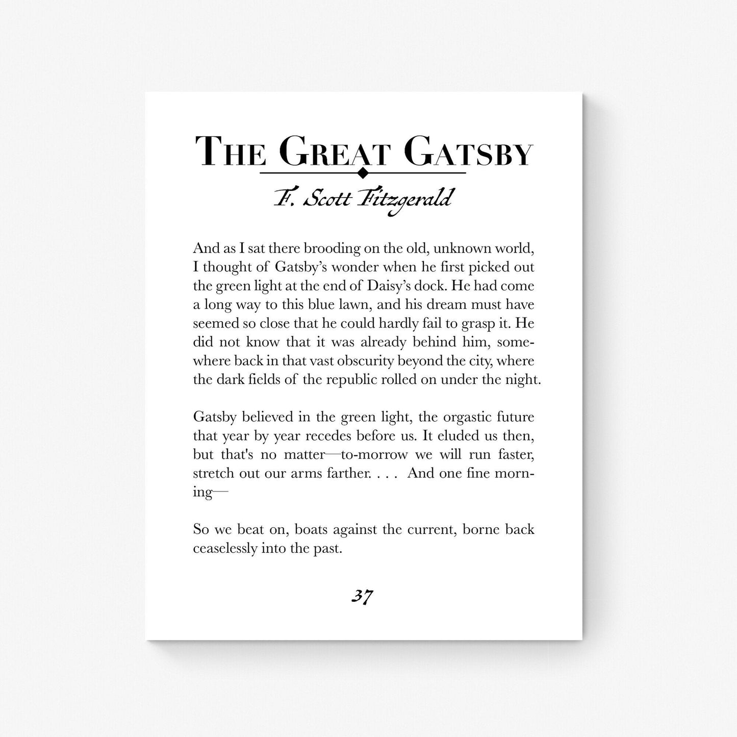 So We Beat on Boats Against The Current | The Great Gatsby | F. Scott Fitzgerald | Home Decor | Book Page Typography | Art Print
