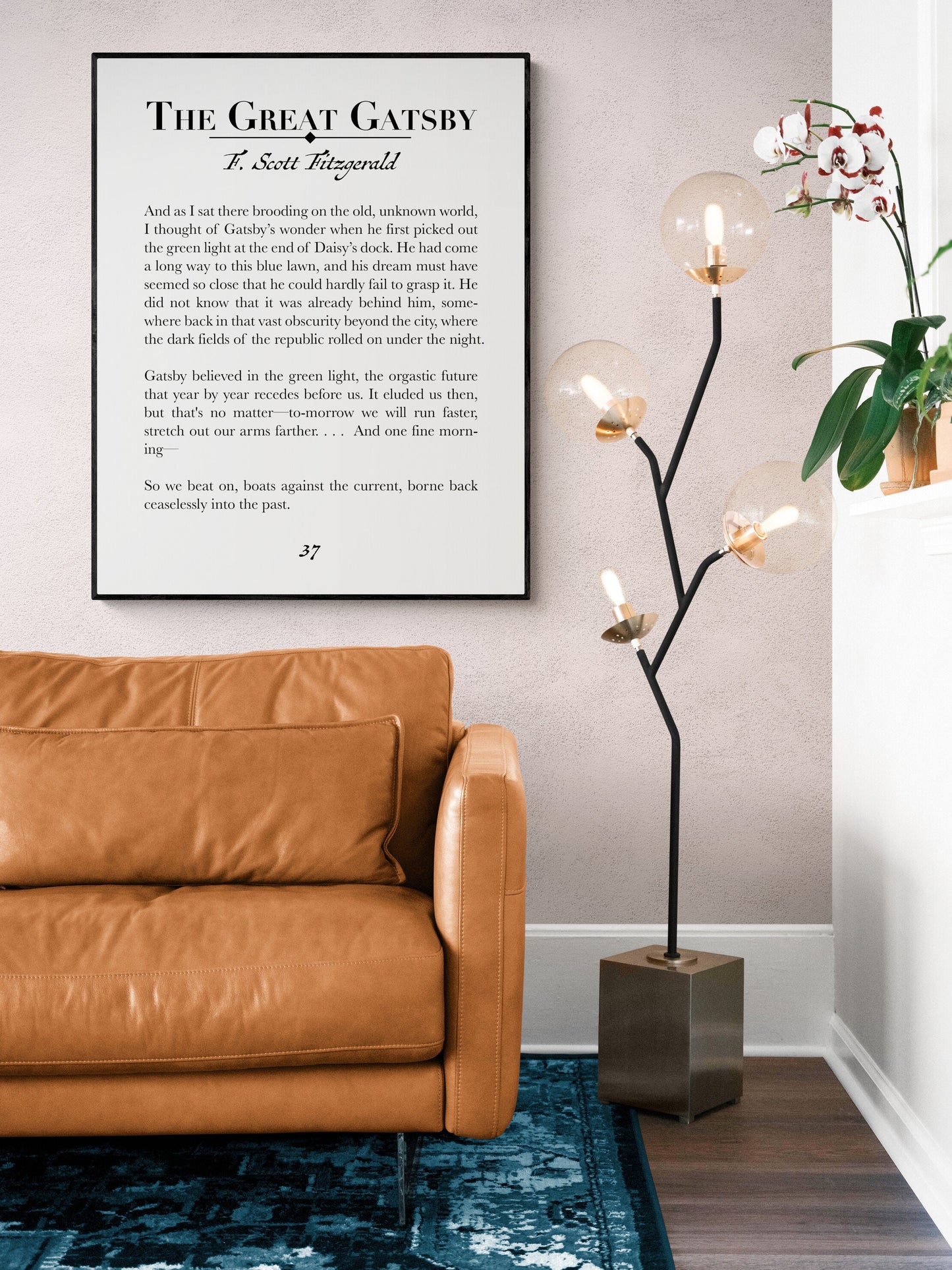 F Scott Fitzgerald Quote Art Print | So We Beat on Boats Against The Current | The Great Gatsby | Home Decor | Book Page | Literary Poster