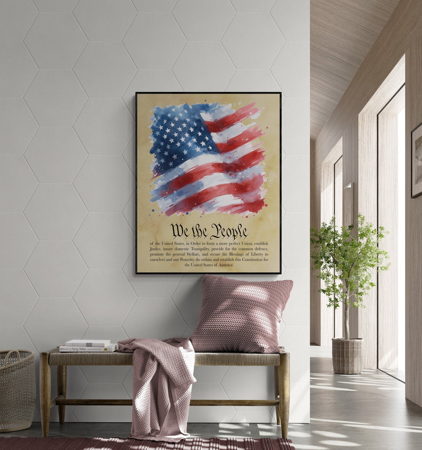 We The People | Preamble To The Constitution | United States Flag | Memorial | Art Print