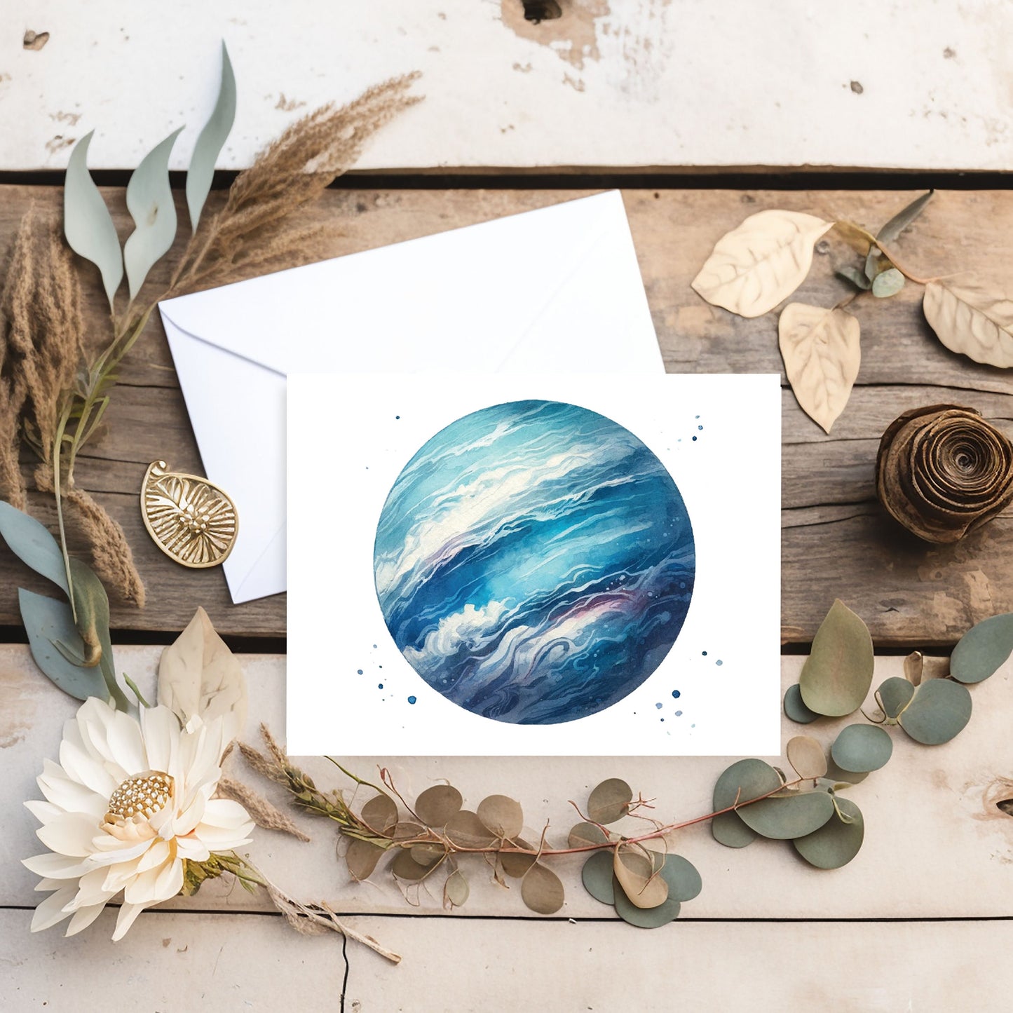 Space Themed Planets Watercolor Happy Birthday Cards | Set of 10 Letters | Blank Inside | High-Quality Card Stock with Envelope