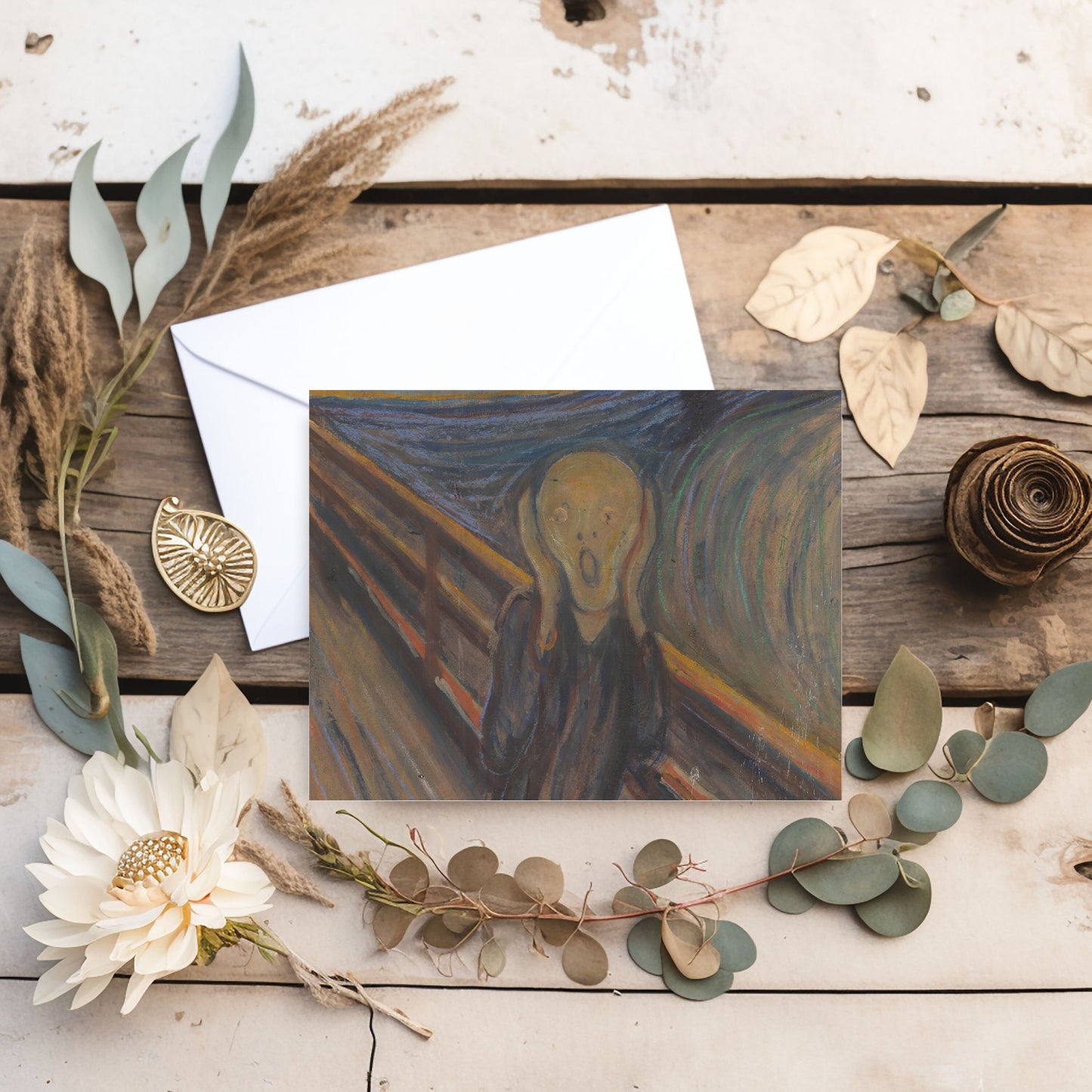 Get Well Soon Card Featuring 'The Scream' by Edvard Munch - High-Quality Card Stock with Heavy-Duty Envelope