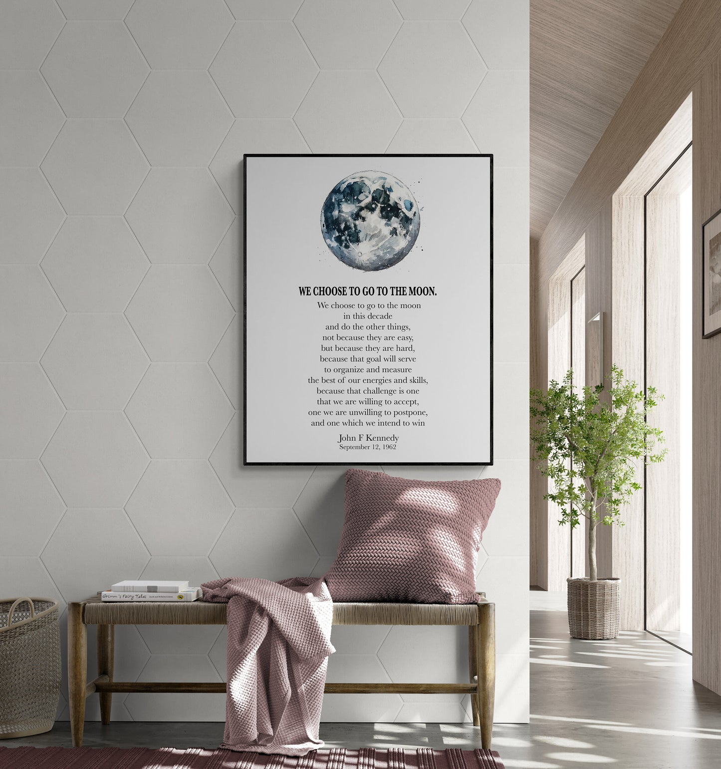 John F Kennedy Quote | We Choose To Go To The Moon | JFK | Lunar Landing Modern Home Decor | Living Room | Inspirational Art Print