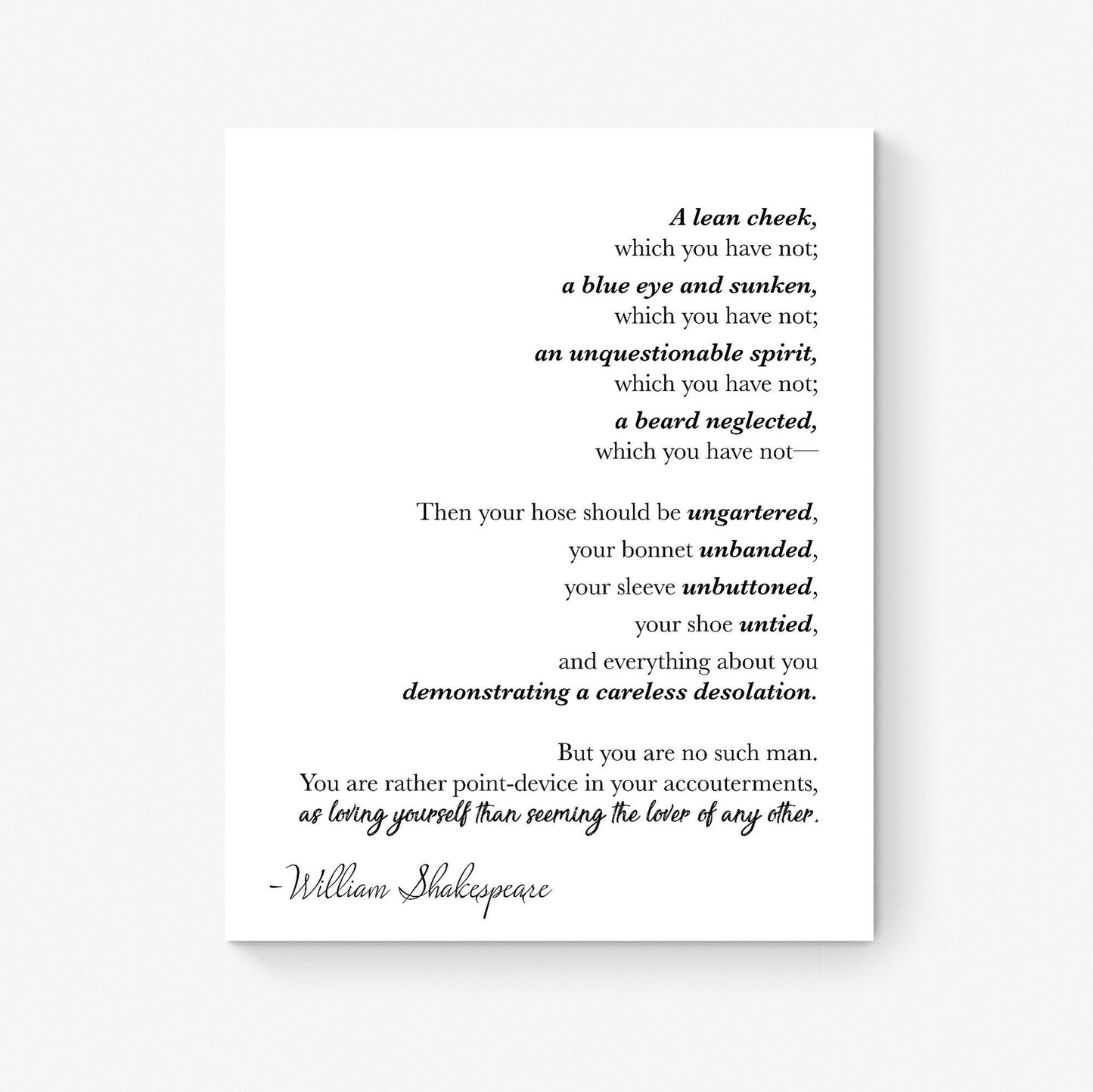 The Marks Of A Person In Love from As You Like It by William Shakespeare | Typography | Home Decor | Art Print
