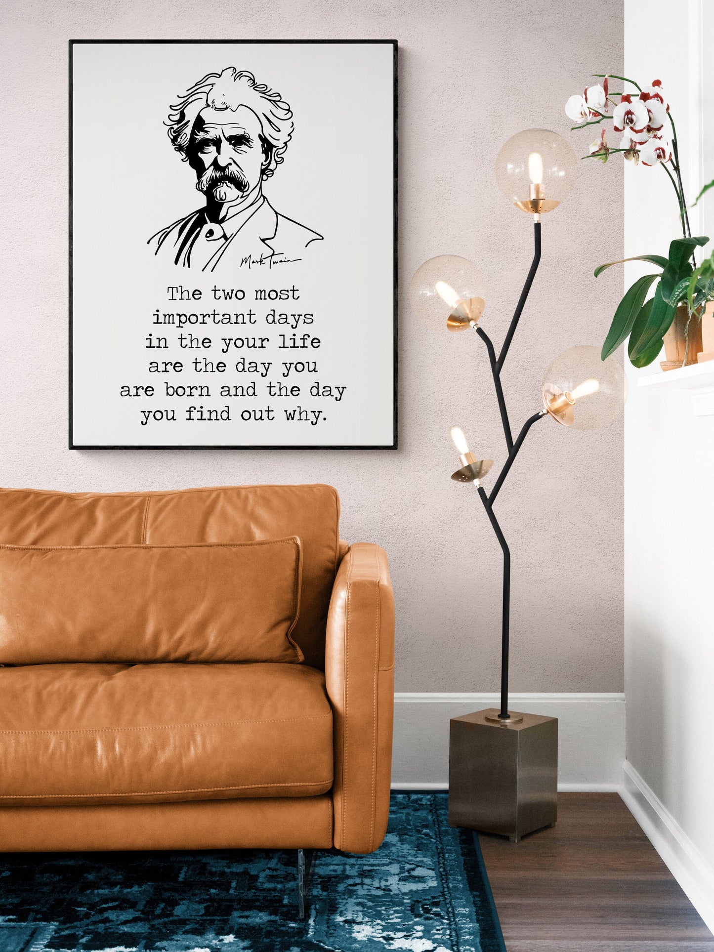 Mark Twain Quote Art Print | The Two Most Important Days | Inspirational | Book Line Drawing | Literary Home Decor | Living Room | Poster