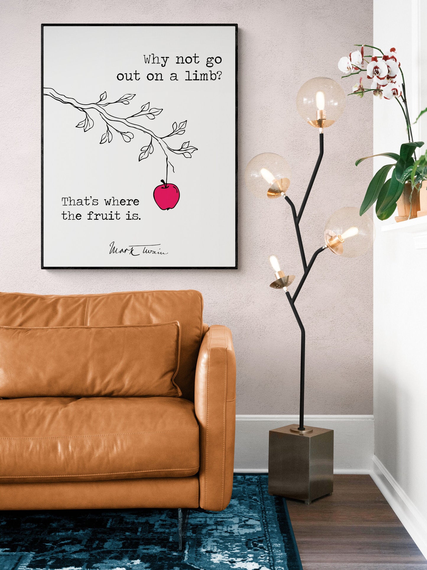 Mark Twain Quote Art Print | Why Not Go Out On A Limb | Line Drawing | Motivational | Literary Home Decor | Living Room | Apple Poster