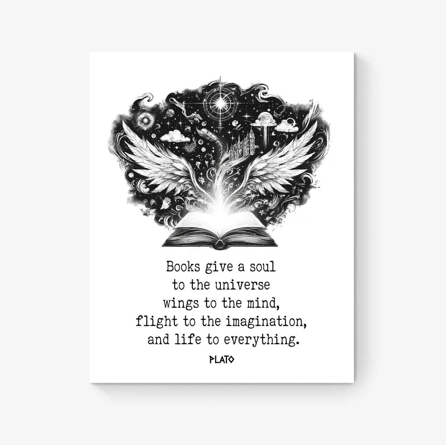 Books Give A Soul To The Universe | Wings To The Mind | Plato Quote | Inspirational | Motivational | Sketch | Art Print
