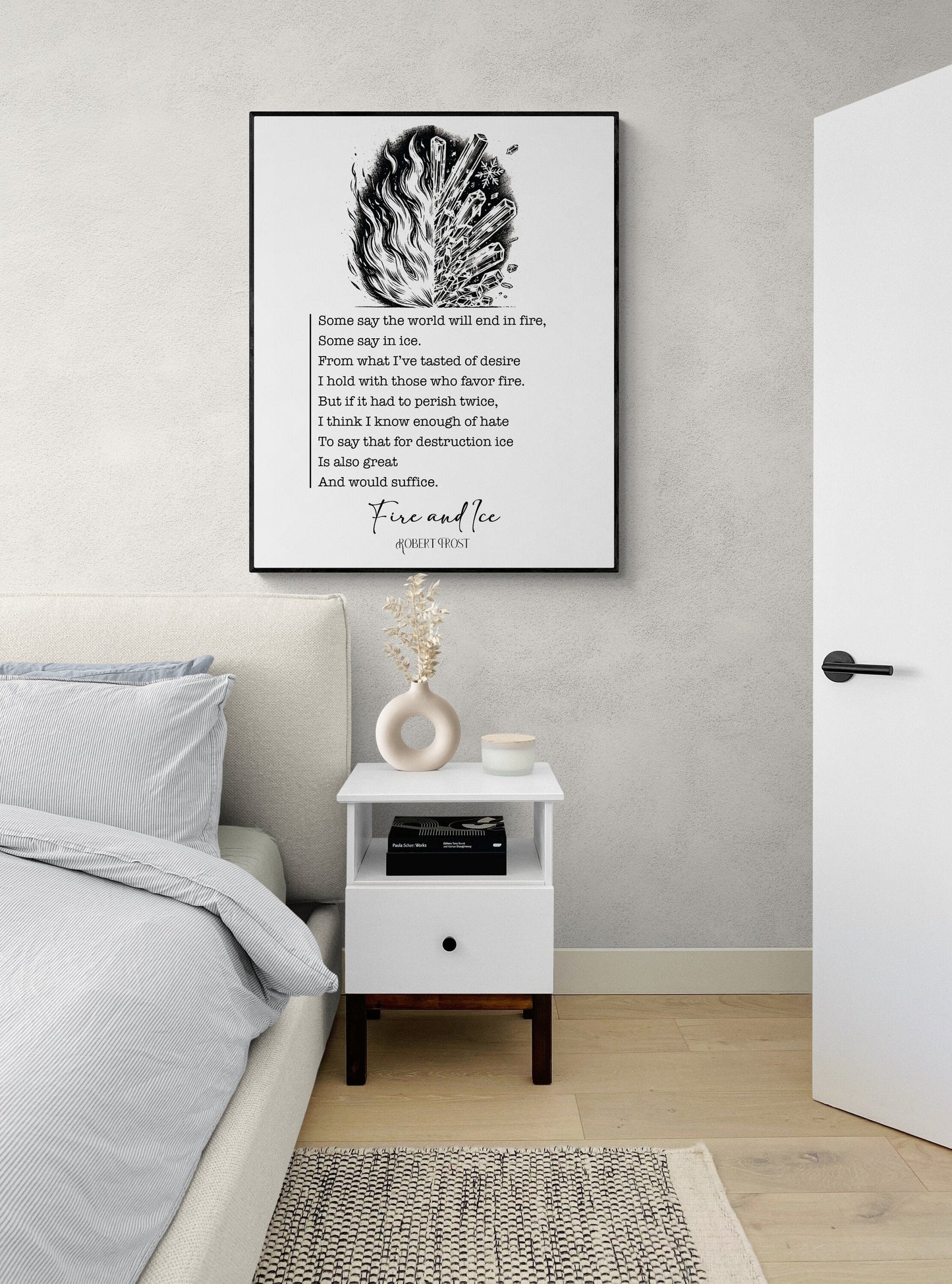 Fire and Ice | Robert Frost | Poem | The World Will End In Fire | Poetry | Literary Book | Inspirational | Motivational Sketch Art Print