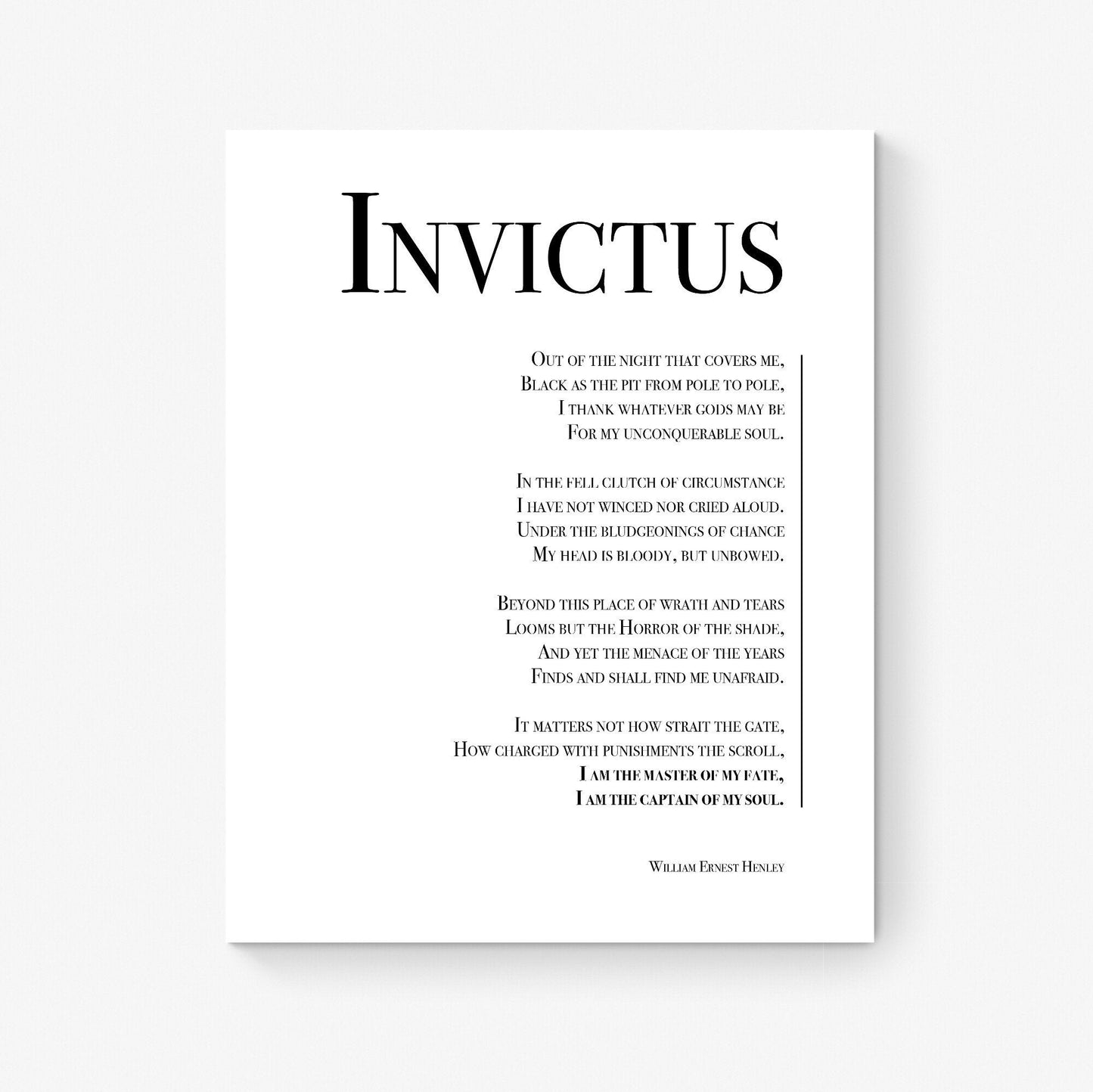 Invictus Poem Art Print | I Am The Master Of My Fate | William Ernest Henley Quote | Literary Book | Inspirational Motivational Poster