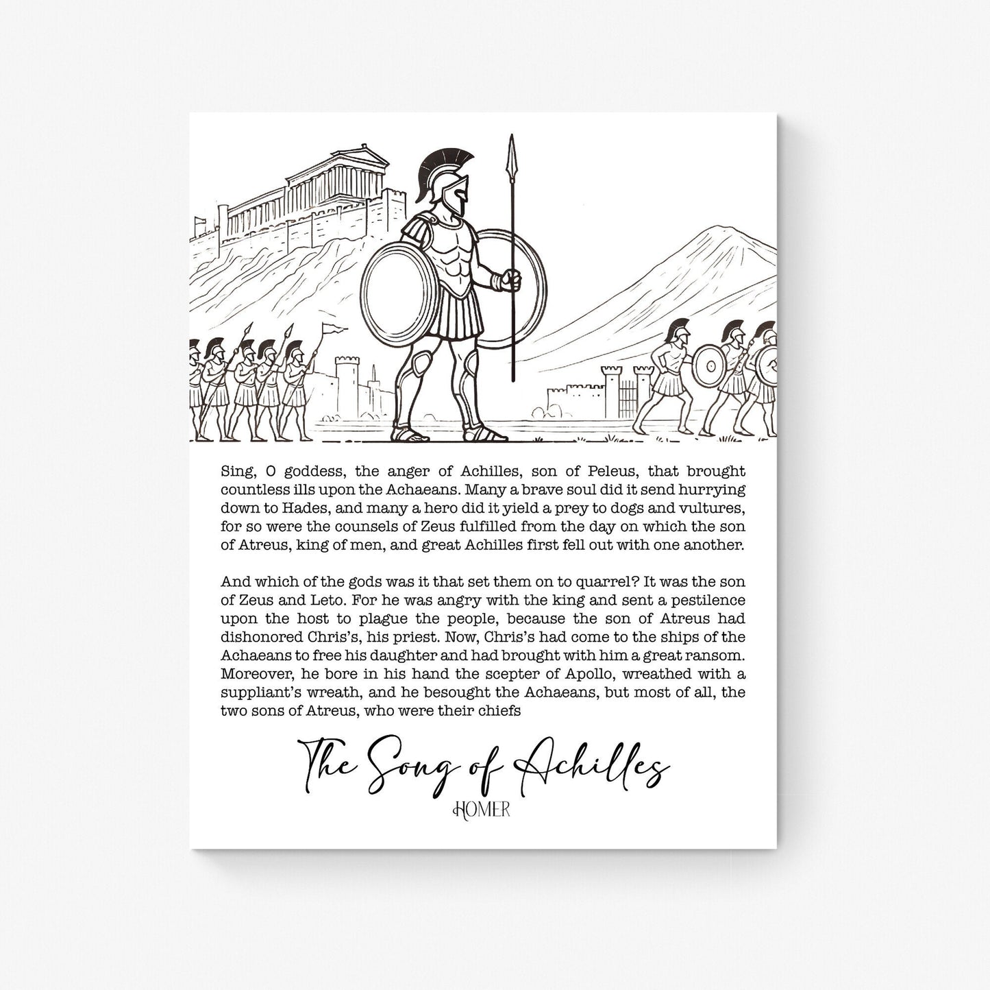 Sing O Goddess The Anger Of Achilles | Song | Homer's Iliad Poem | Poetry | Literary Book | Inspirational | Motivational Art Print