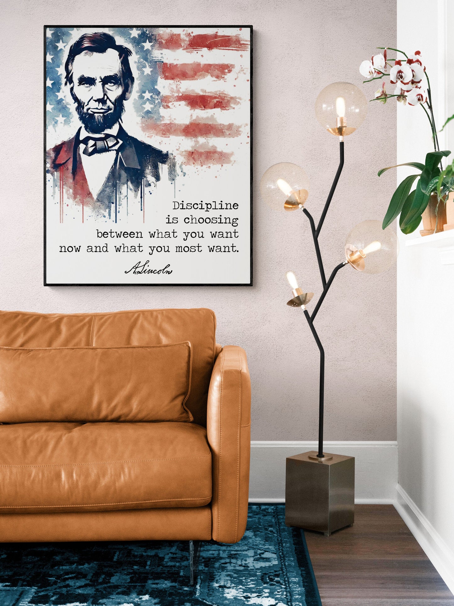 Discipline Is Choosing Between What You Want Now | Abraham Lincoln | Watercolor Flag | Inspirational Print | Home Decor | Wall Art Print