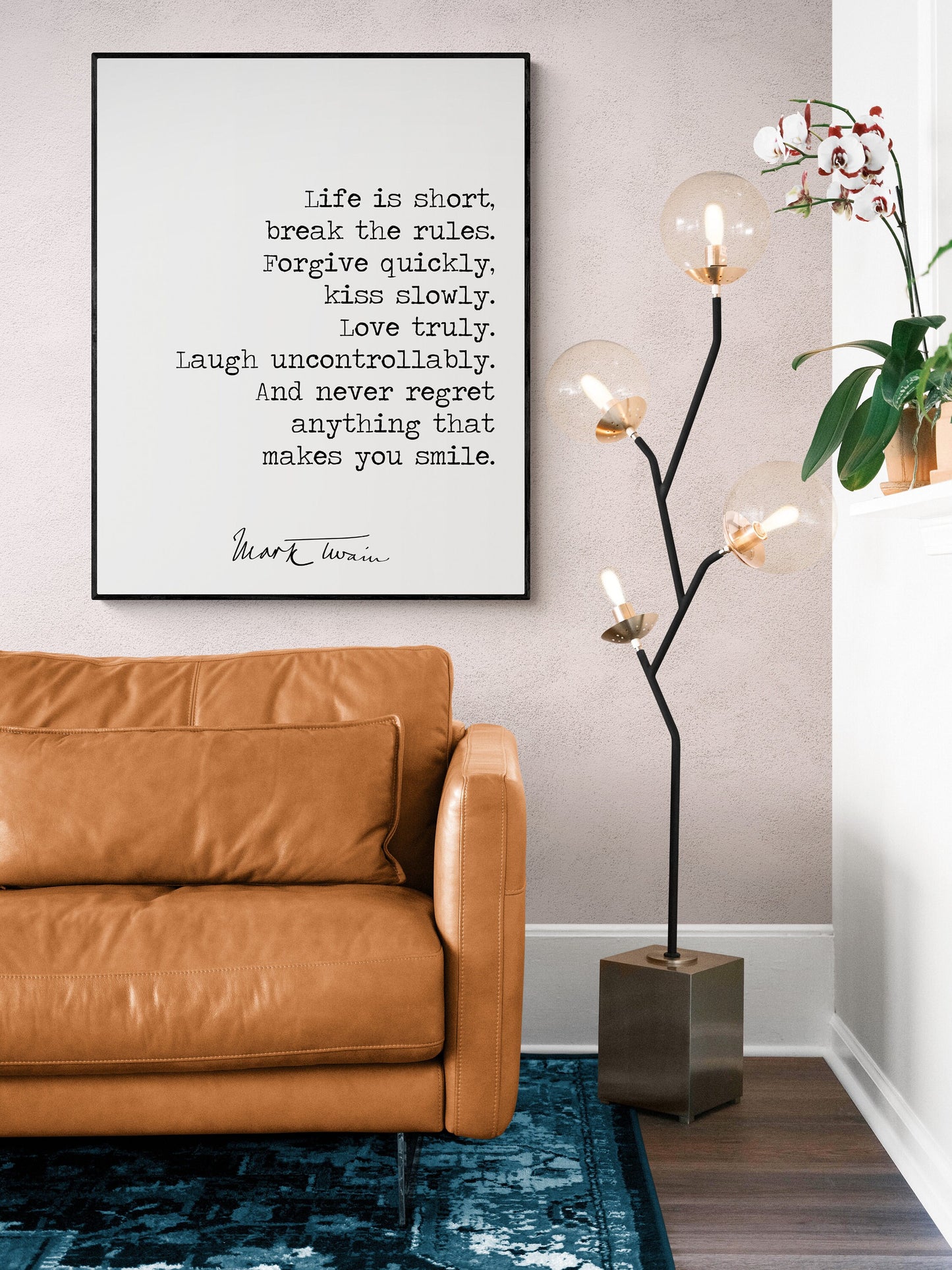 Life Is Short Break The Rules | Mark Twain Quote | Motivational | Literary Home Decor | Living Room | Typography Art Print