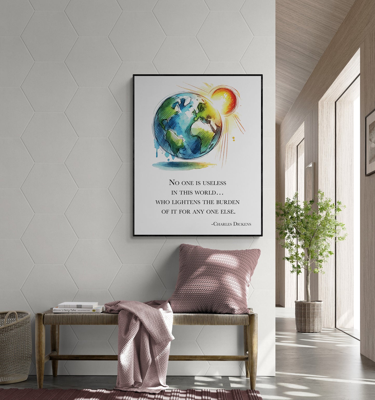 Charles Dickens Quote Art Print | No One Is Useless In This World | Motivational | Literary Home Decor | Living Room | Poster