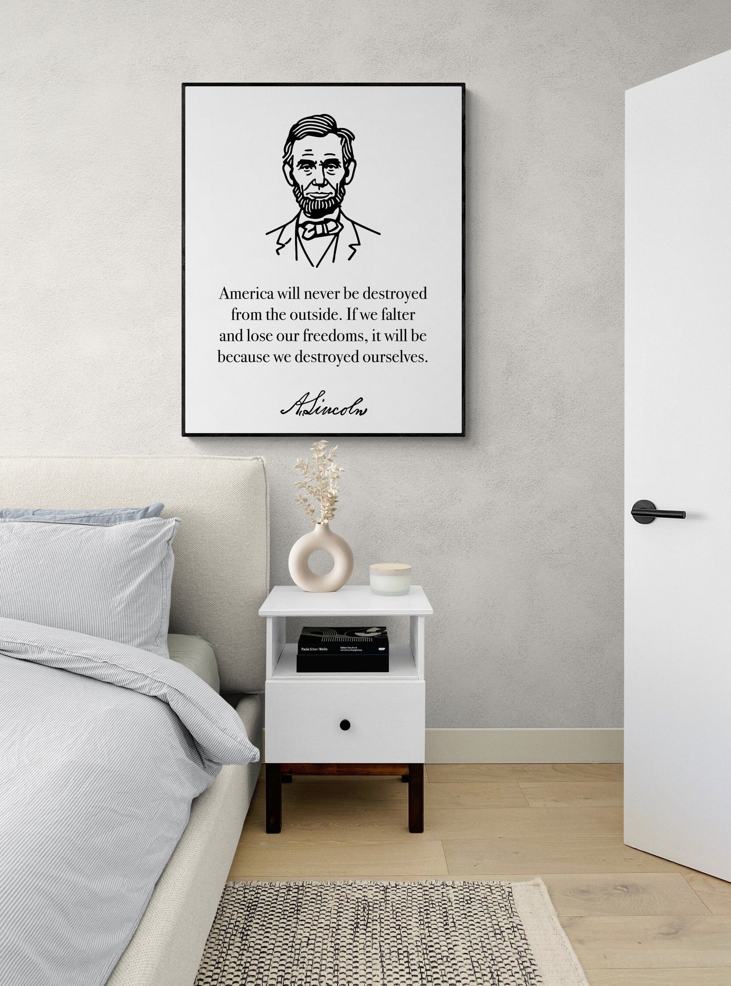 America Will Never Be Destroyed From The Outside | Abraham Lincoln | Line Drawing | Inspirational Print | Home Decor | Wall Art Print