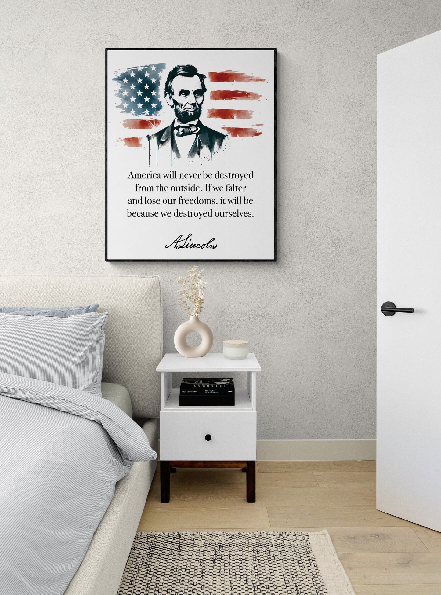 America Will Never Be Destroyed From The Outside | Abraham Lincoln | Watercolor Flag | Inspirational Print | Home Decor | Wall Art Print