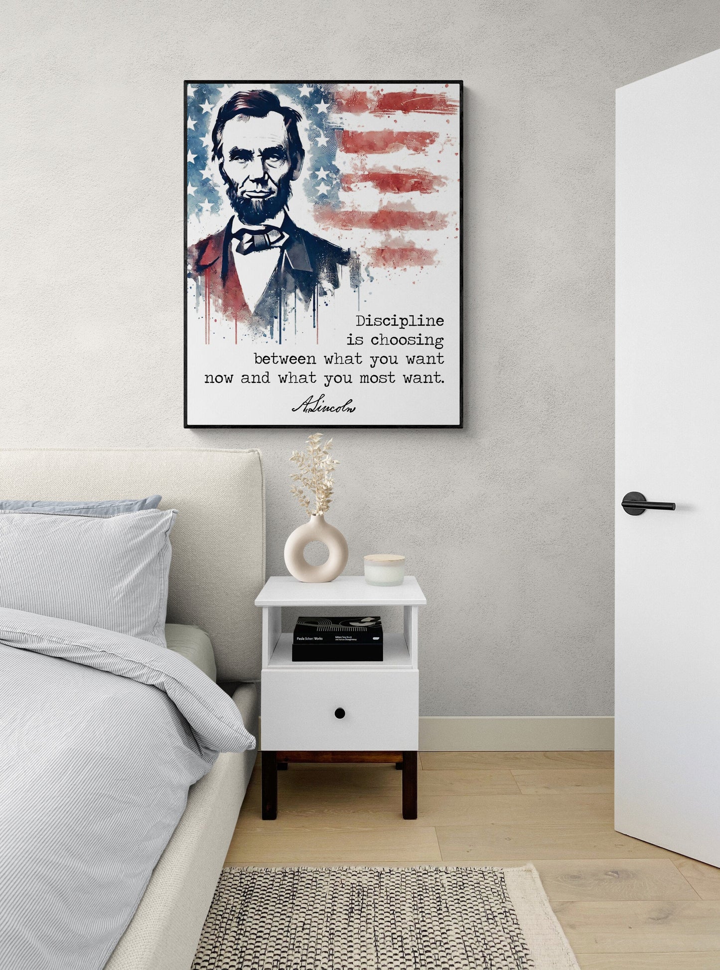 Discipline Is Choosing Between What You Want Now | Abraham Lincoln | Watercolor Flag | Inspirational Print | Home Decor | Wall Art Print