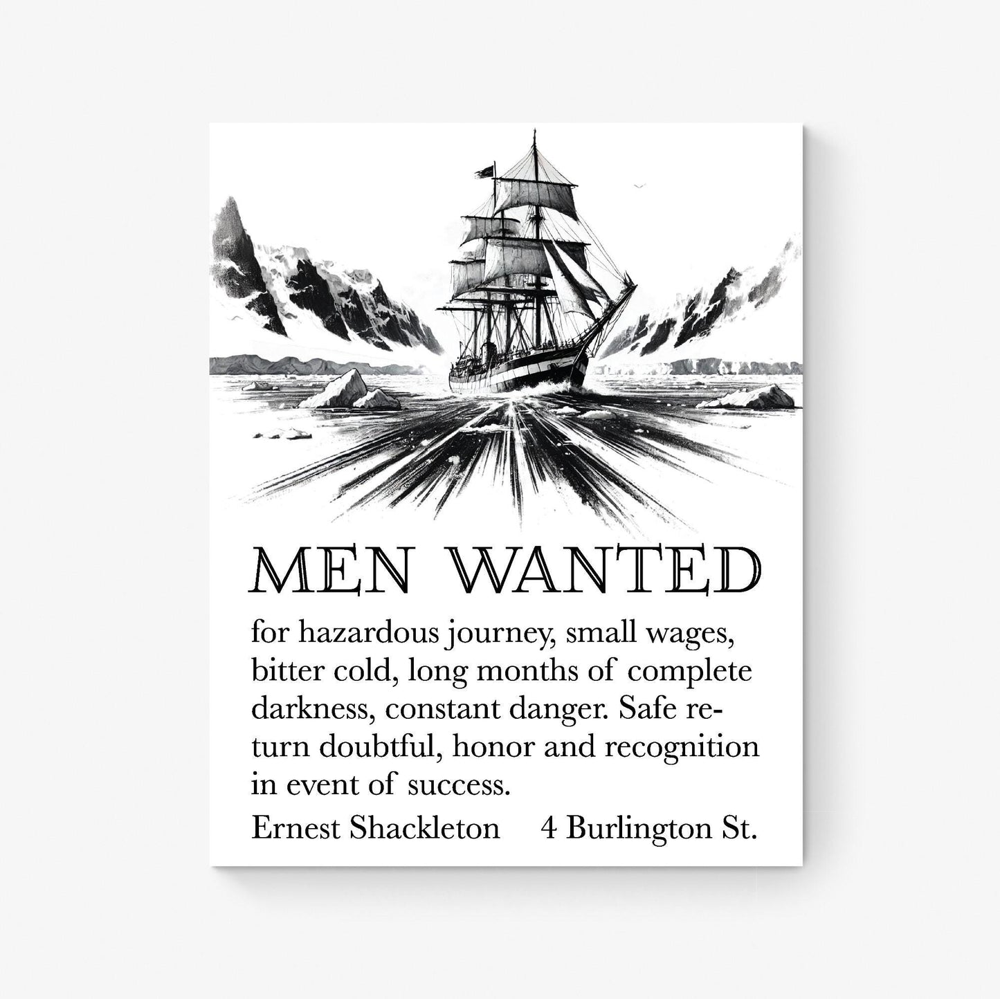 Ernest Shackleton Expedition Help Wanted Advertisement | Home Decor | Living Room | Ship Boat Navy Nautical Sketch | Vintage Art Print