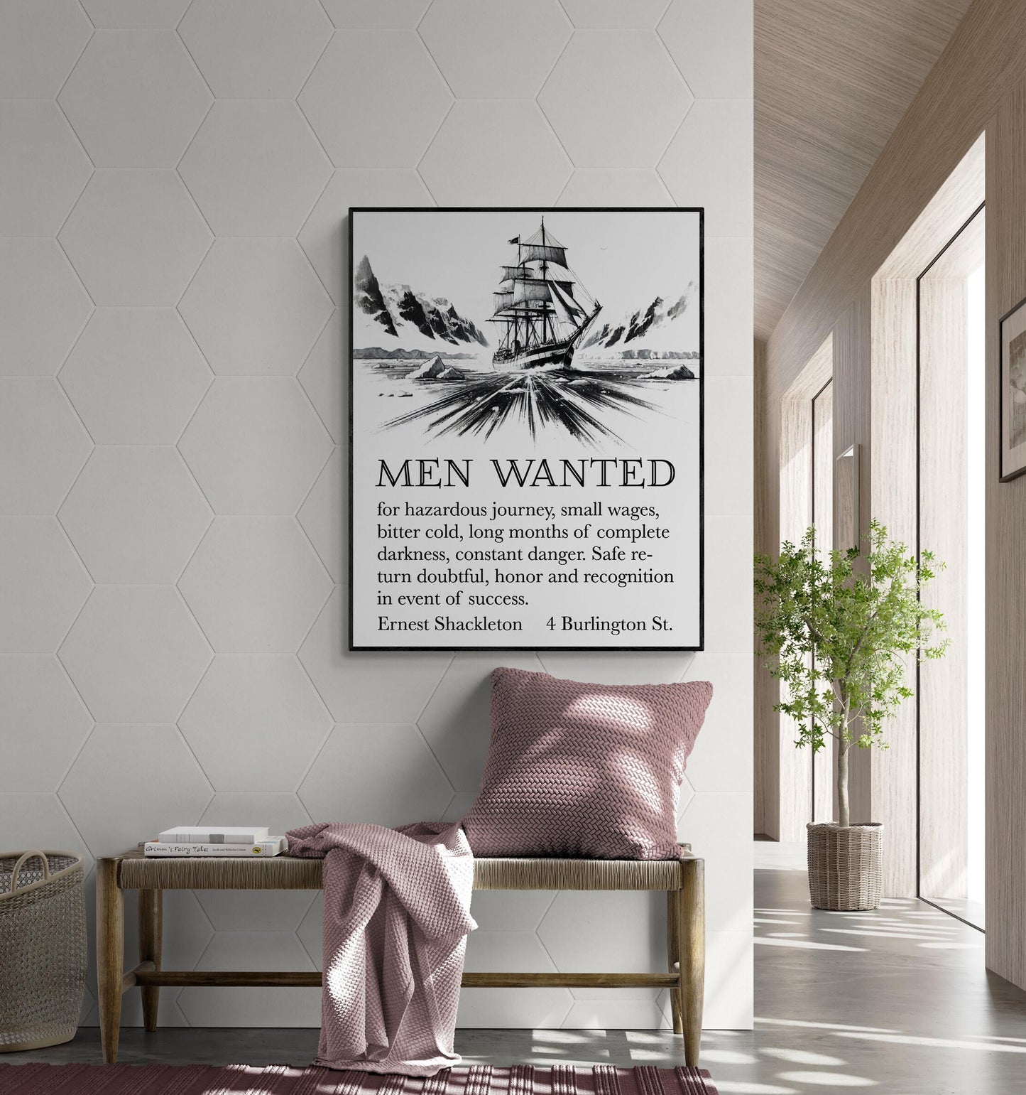 Ernest Shackleton Expedition Help Wanted Advertisement | Home Decor | Living Room | Ship Boat Navy Nautical Sketch | Vintage Art Print